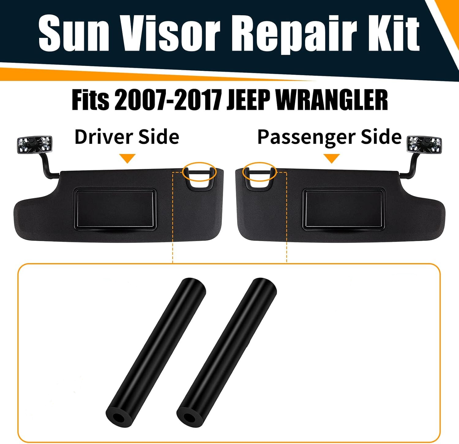 2pcs Black Sun Visor Repair Kit LH & RH Sun Visor For 07-17 Jeep Wrangler JK JKU