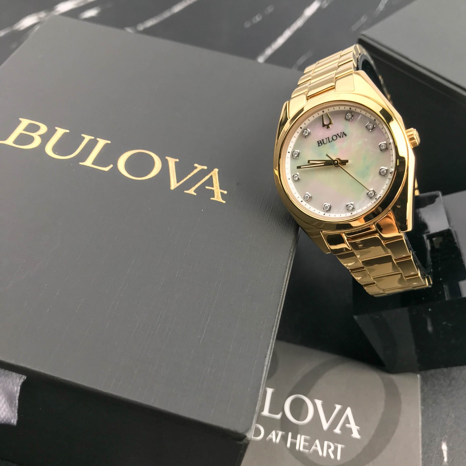 Bulova Surveyor Ladies 97P172 Gold Tone Mother-of-Pearl Dial Quartz Watch 31mm