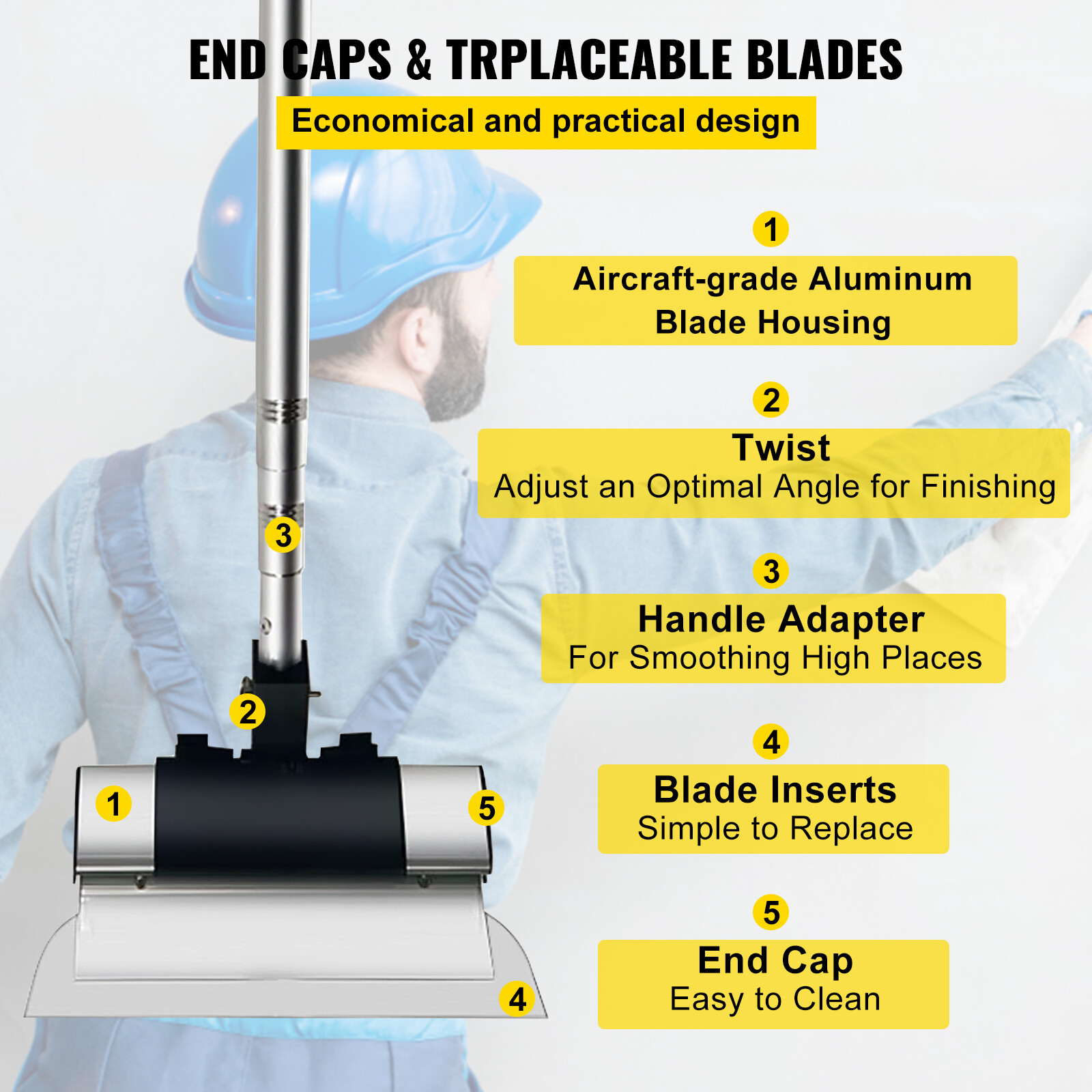 VEVOR Drywall Composite Skimming Blade Set Knife Combo 10/16/24in 35-78" Handle