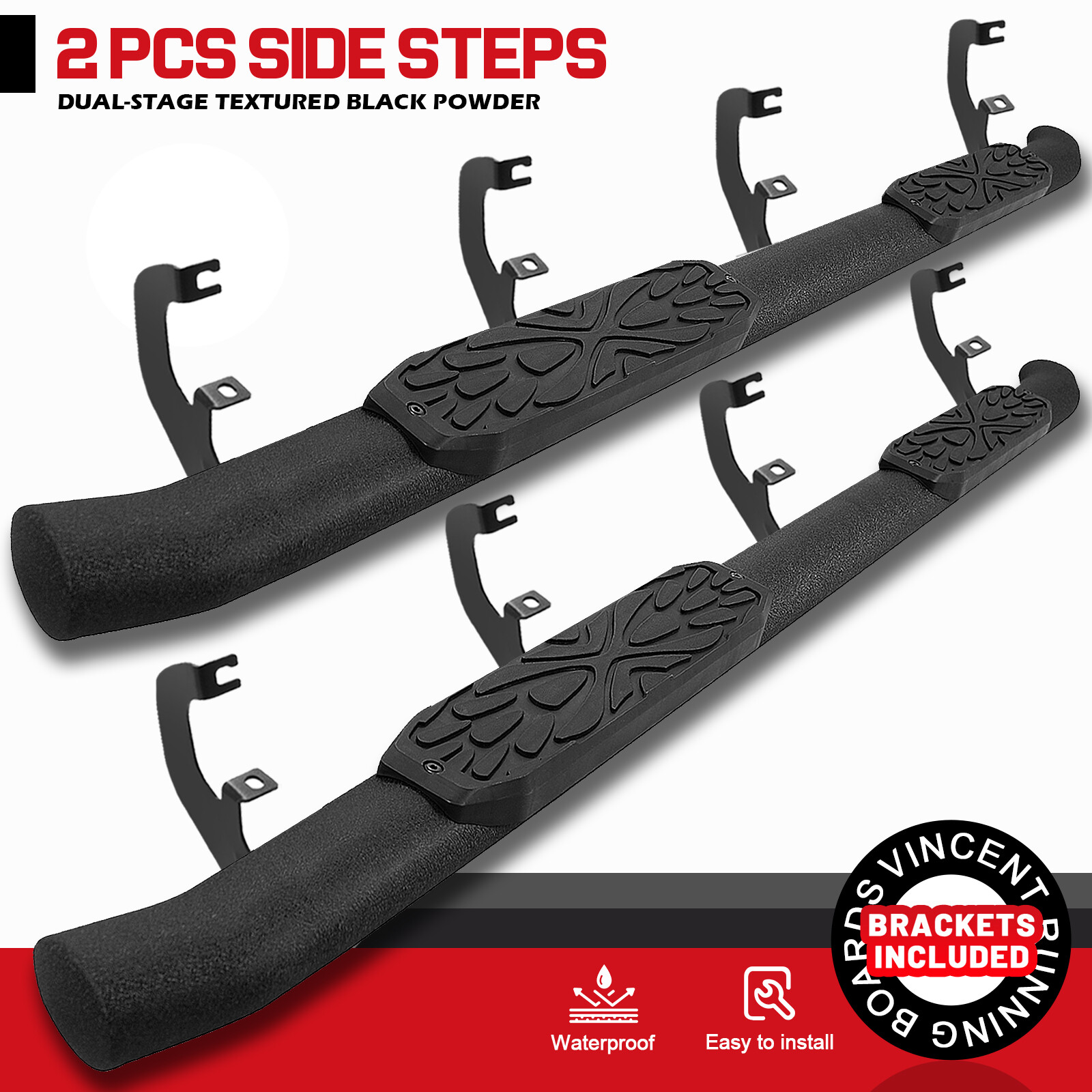 FOR 2019-2024 Chevy Silverado/Sierra 1500 Crew Cab Curved Running Board Nerf Bar