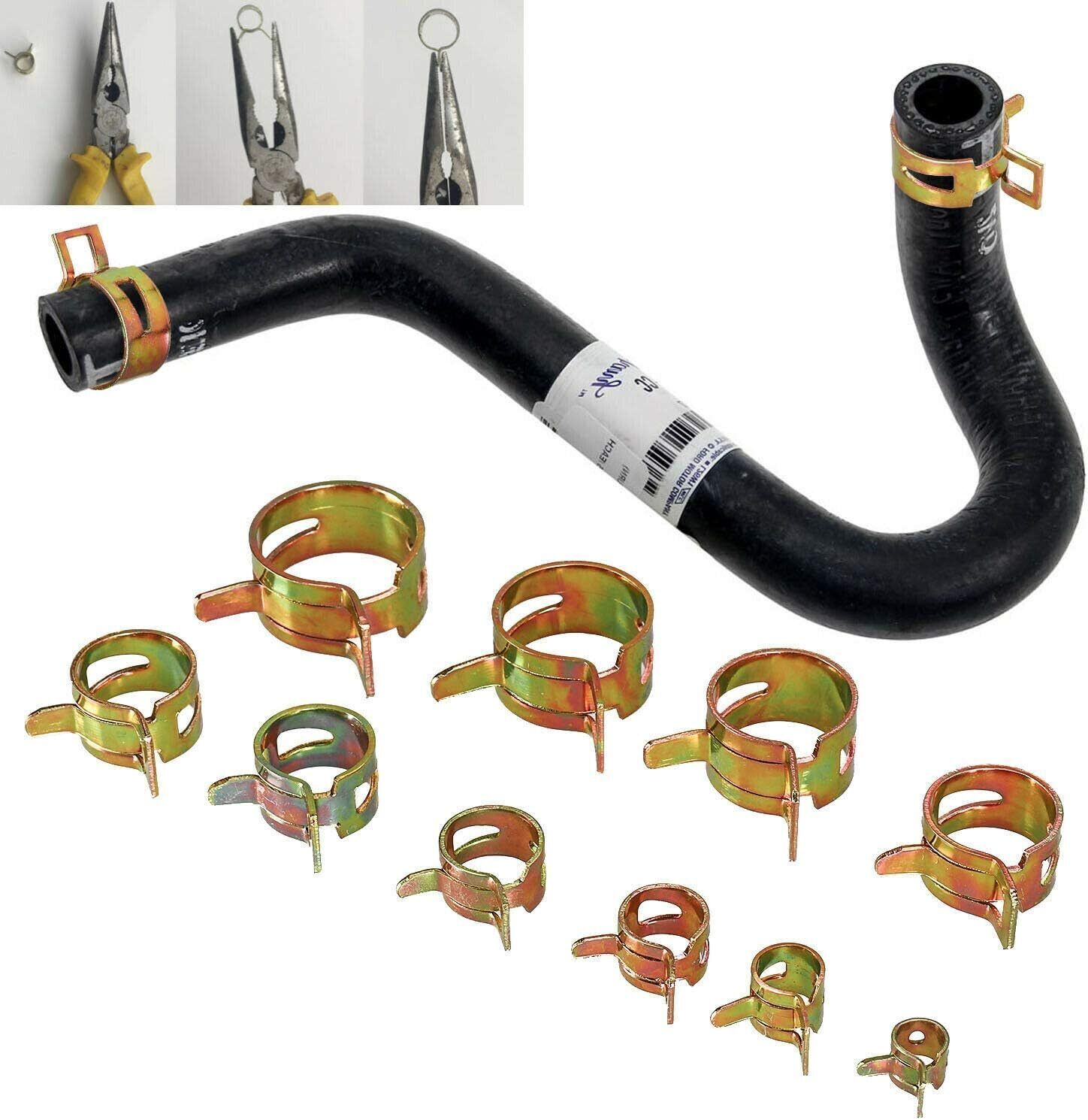 115pc Hose Spring Clamps Fastener Fuel Water Line Pipe Air Tube Clips Kit 6-22mm