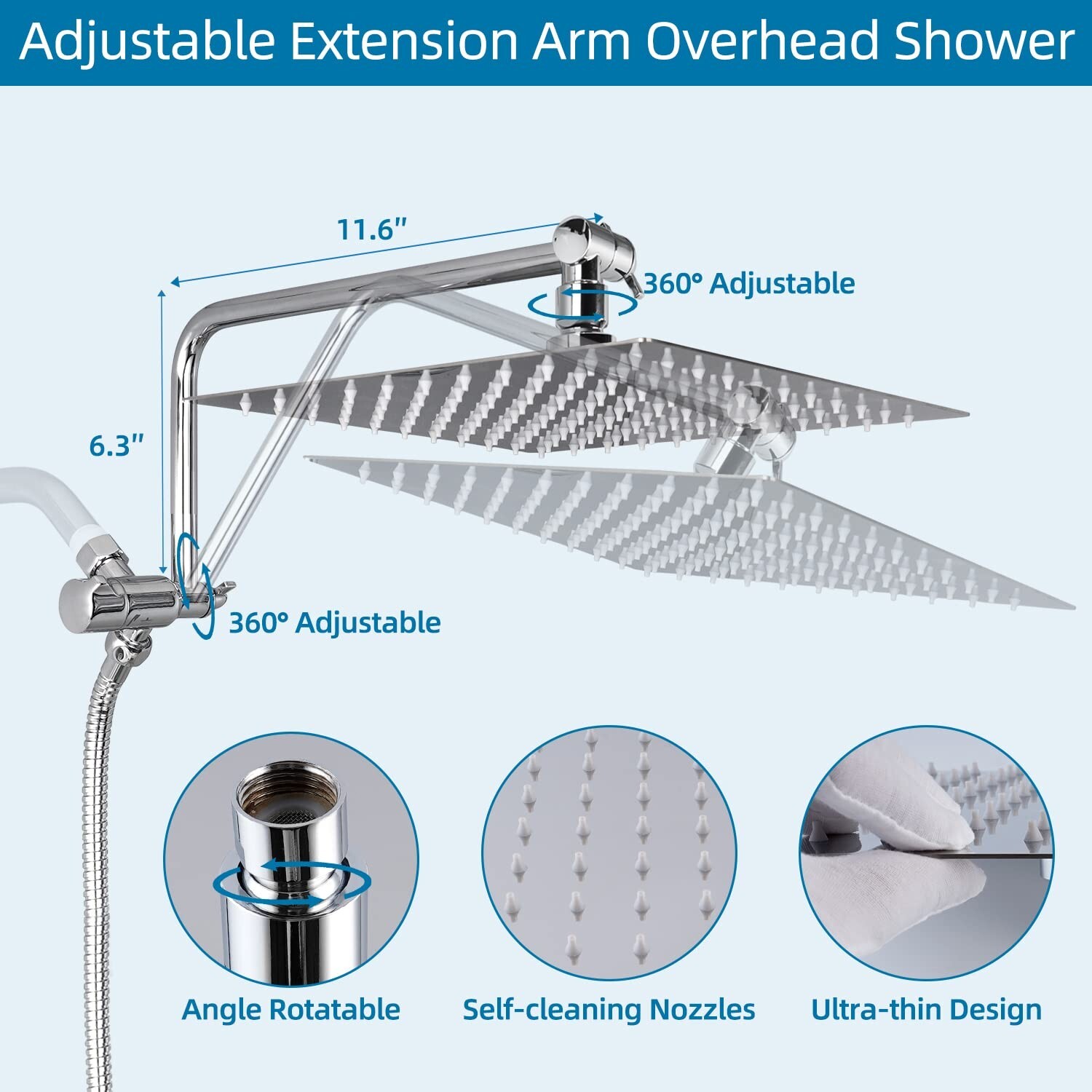 All Metal 12”Rain Shower Head with Handheld Spray Combo High Pressure Adjustable