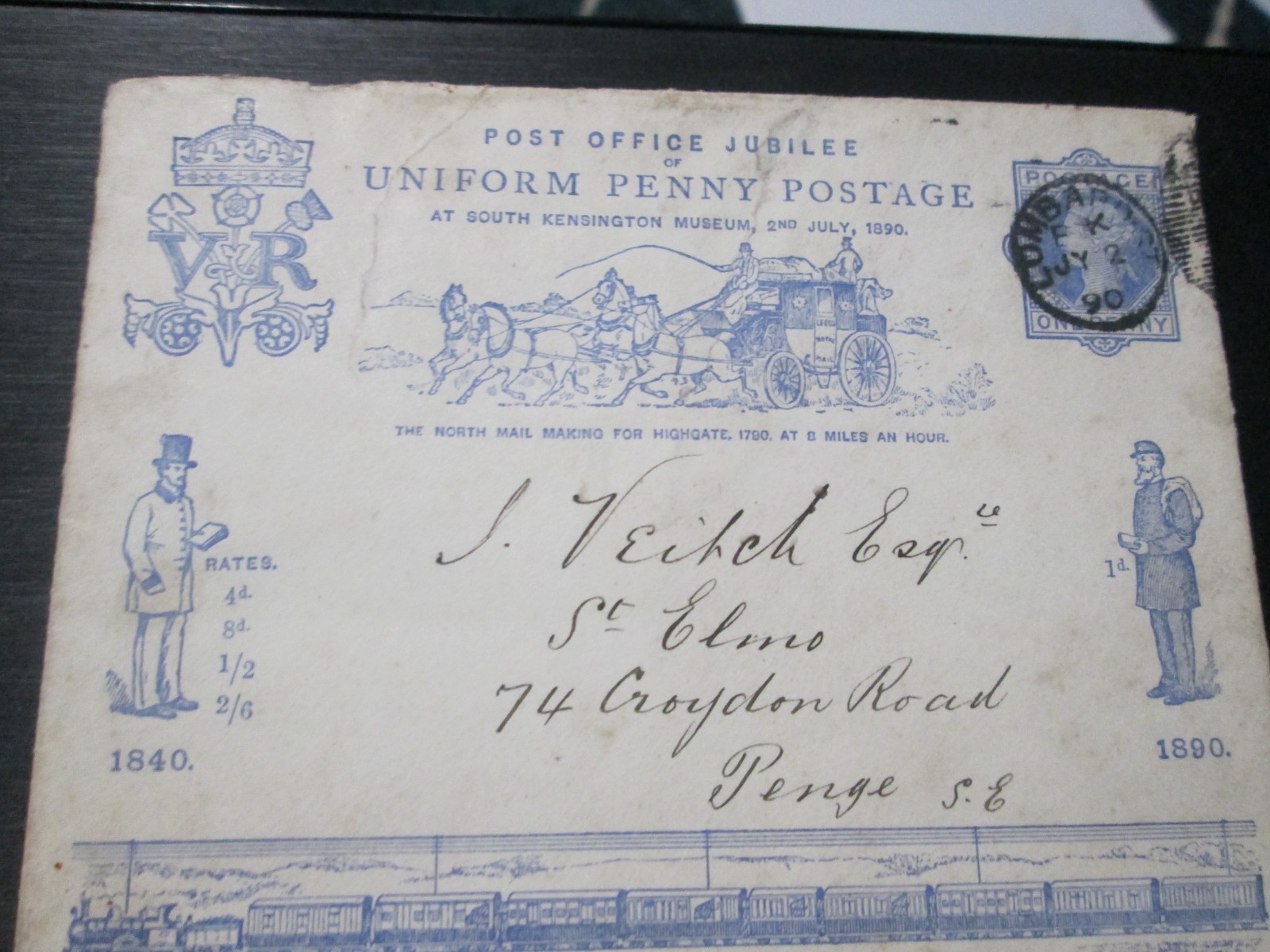 QV 1890 Uniform Penny Postage Jubilee One Penny card & envelope, Lombard St