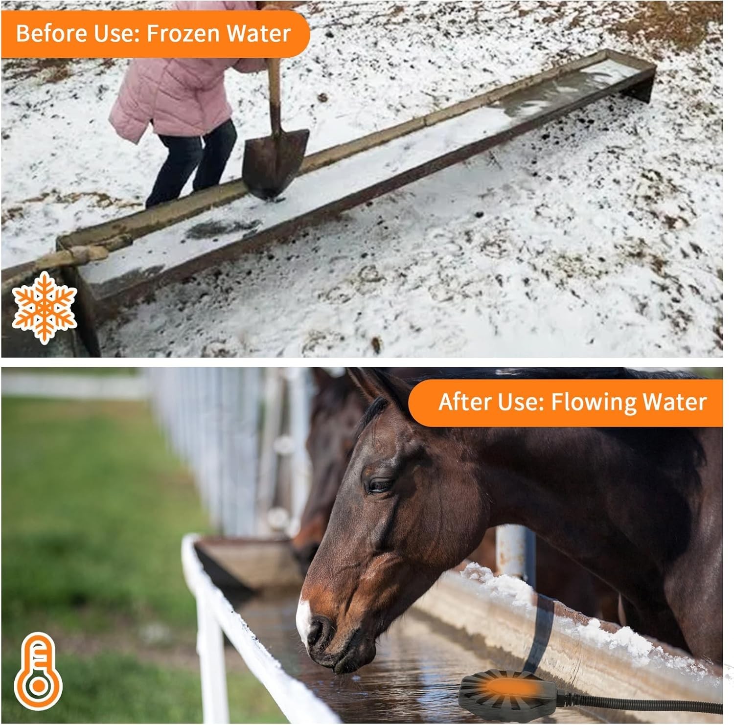 500W Horse Water Heater, Thermostatic Cattle Water Trough Heater for Large Capac