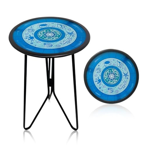 Outdoor Side Tables, 12" Weather Resistant Small Balcony Table Patio Side Blue