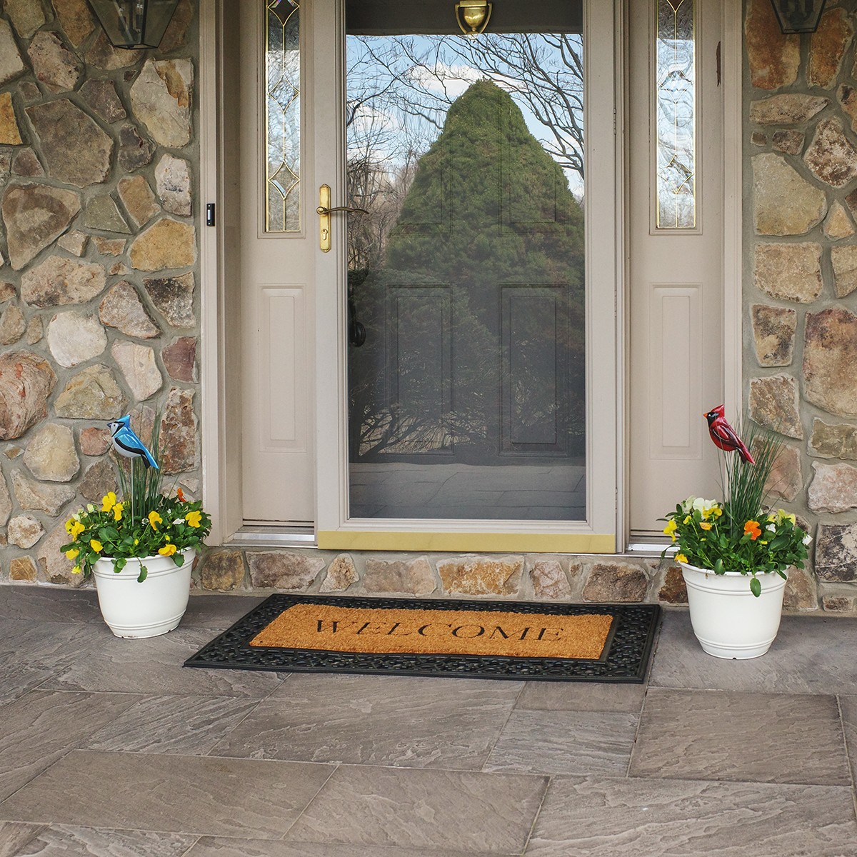 Red Cardinal Pot Plant Stake Painted Metal Bird 3D Yard Art Outdoor Garden Decor