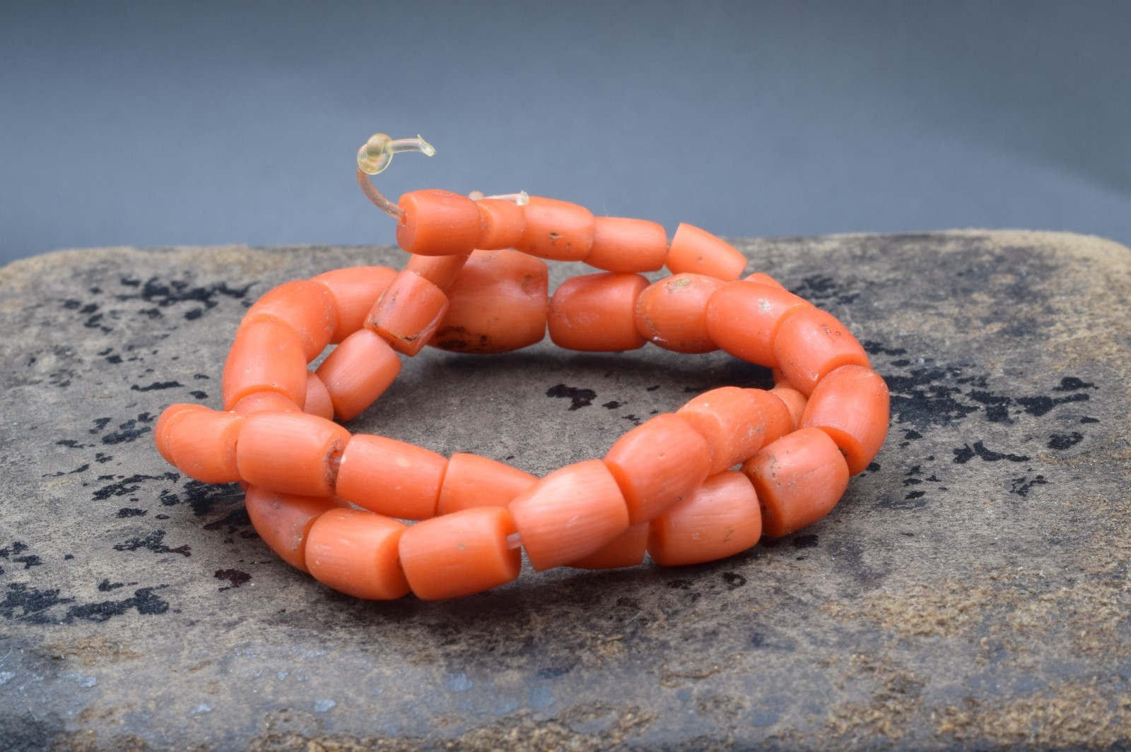 UNDYED Antique BEAD CORAL salmon VTG Mediterranean TIBETAN Japan Mala dZi Chung