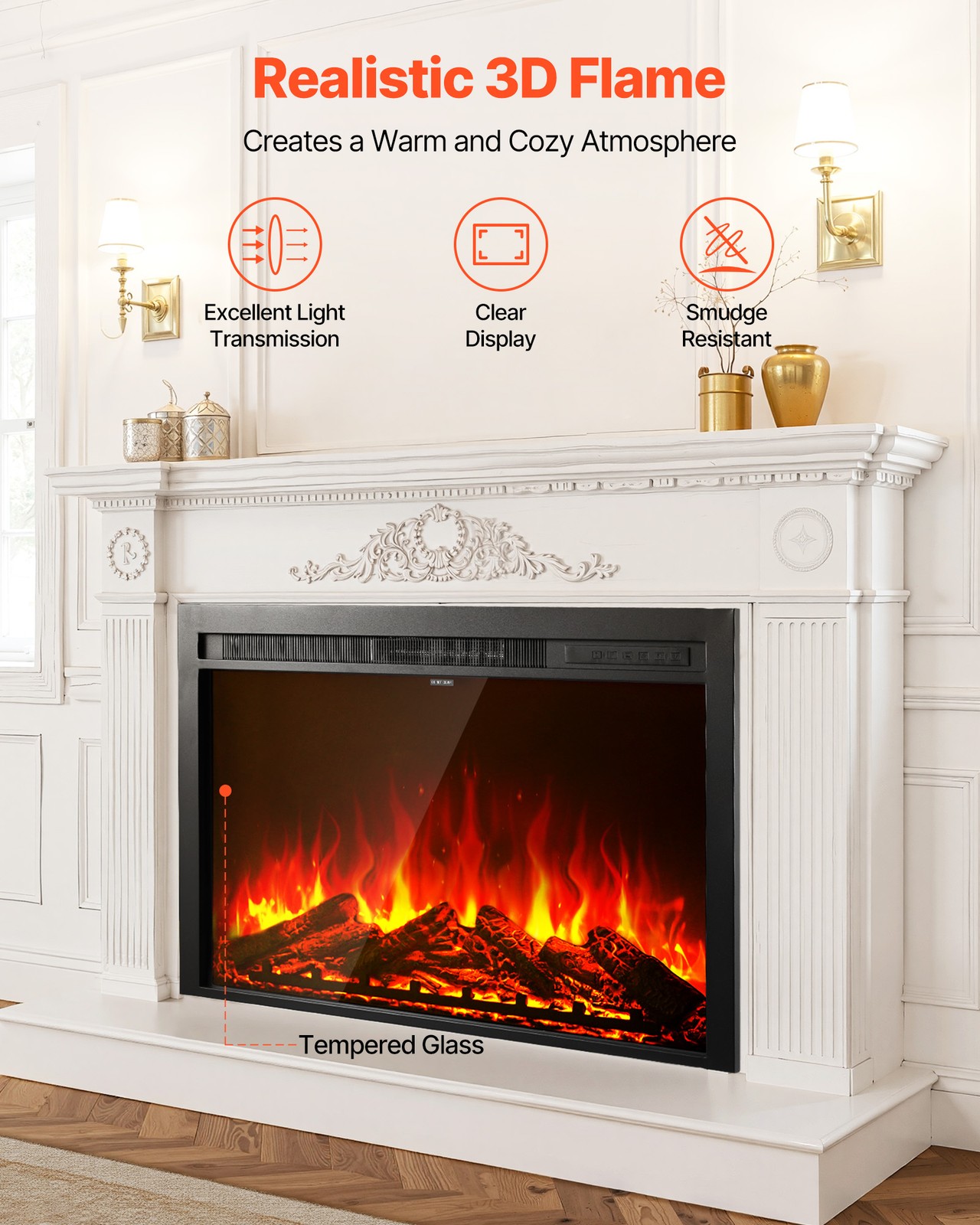 VEVOR 40in Electric Fireplace Insert Wall Recessed Heater 750W 1500W Remote