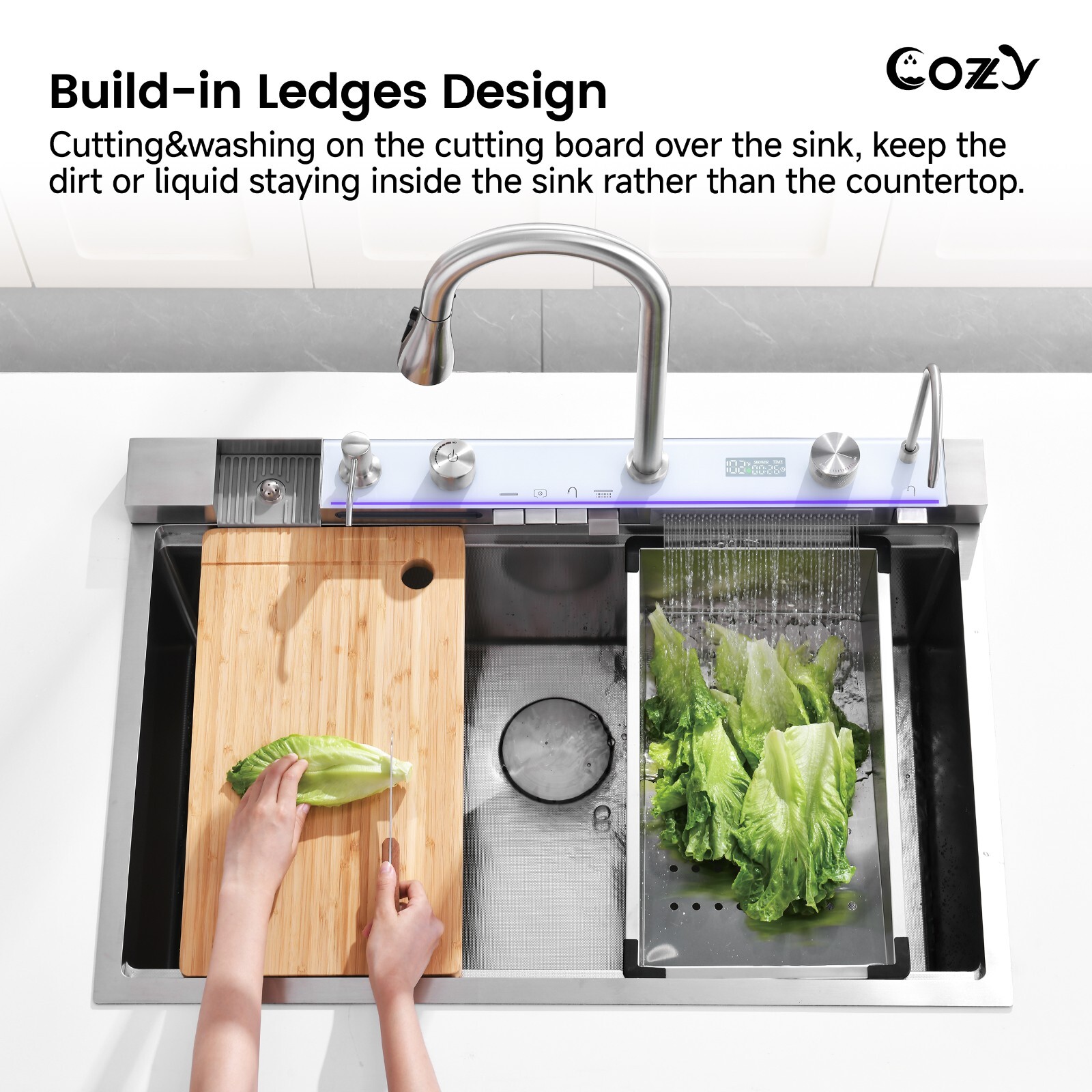 Cozy 33x22" Multifunctional Overmount Kitchen Sink Faucet Combo Brush Nickel