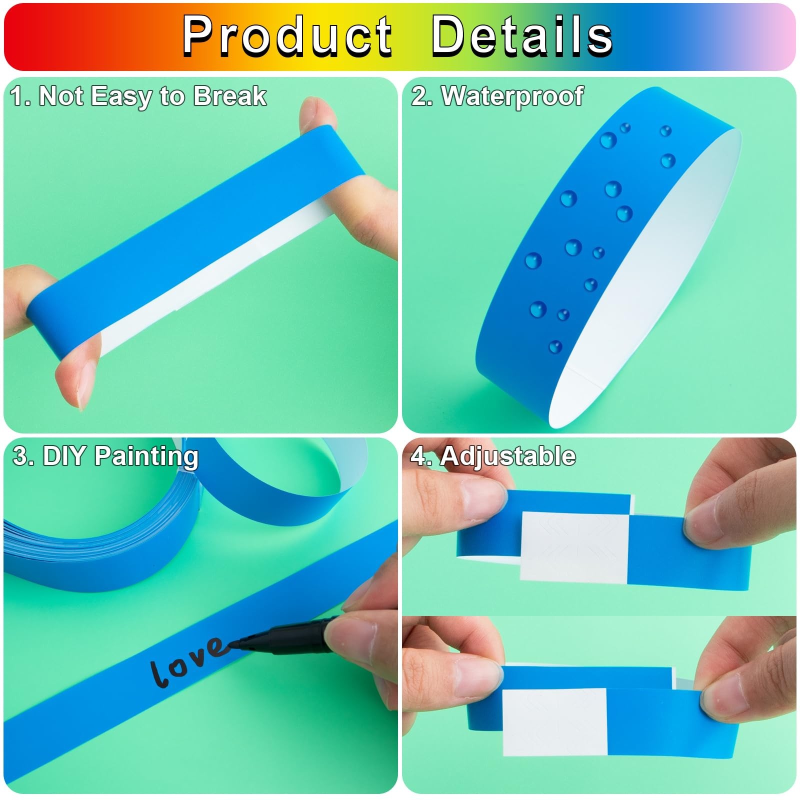 1200 Pcs Plastic Paper Wristbands for Events 9.84 x 0.75 inch, Multicolor