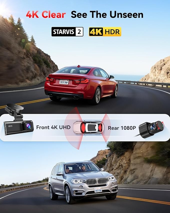REDTIGER F7NP 128GB Dash Camera Front and Rear 4K Dash Cam With WiFi&GPS