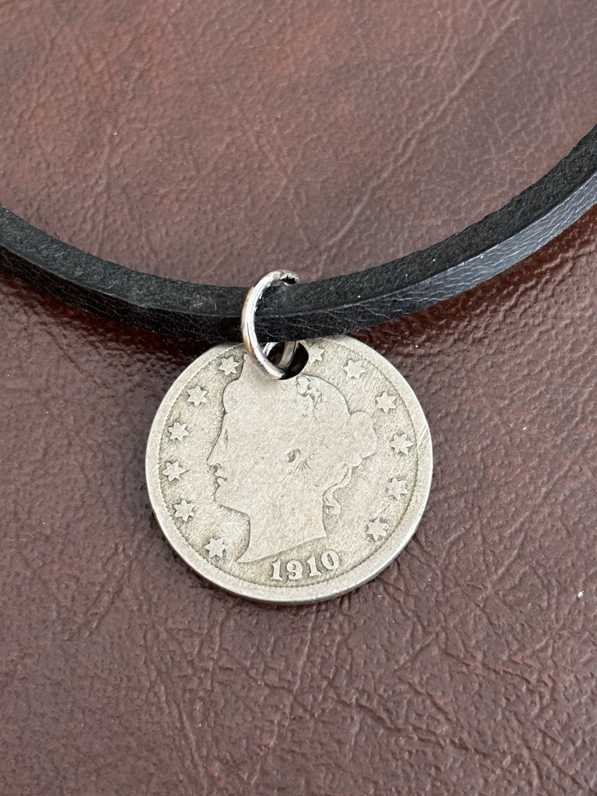 1910 Liberty Nickel 8” Bracelet on a Square Black Leather Cord