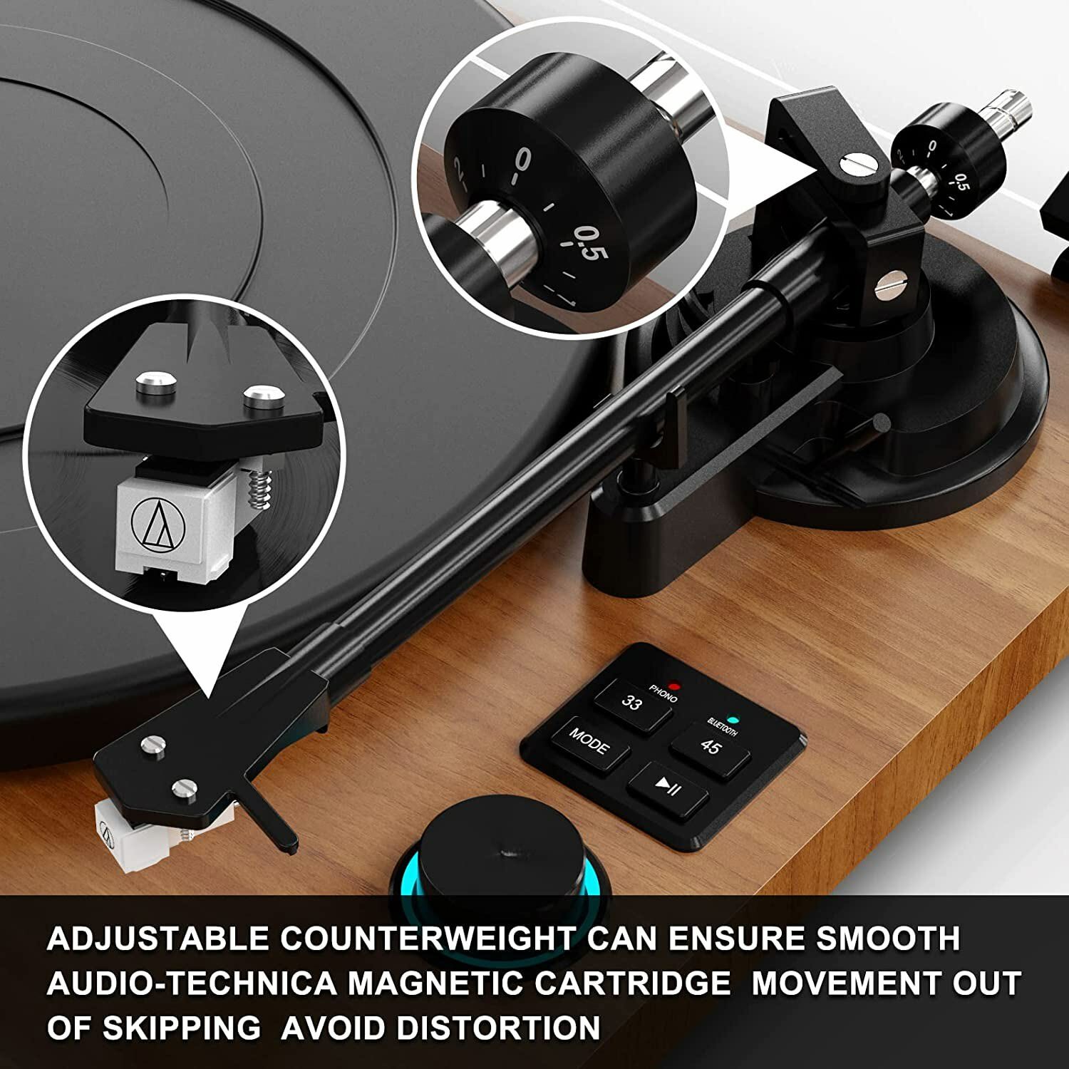 Vinyl Record Player Wireless Bluetooth Turntable HiFi System Magnetic Cartridge