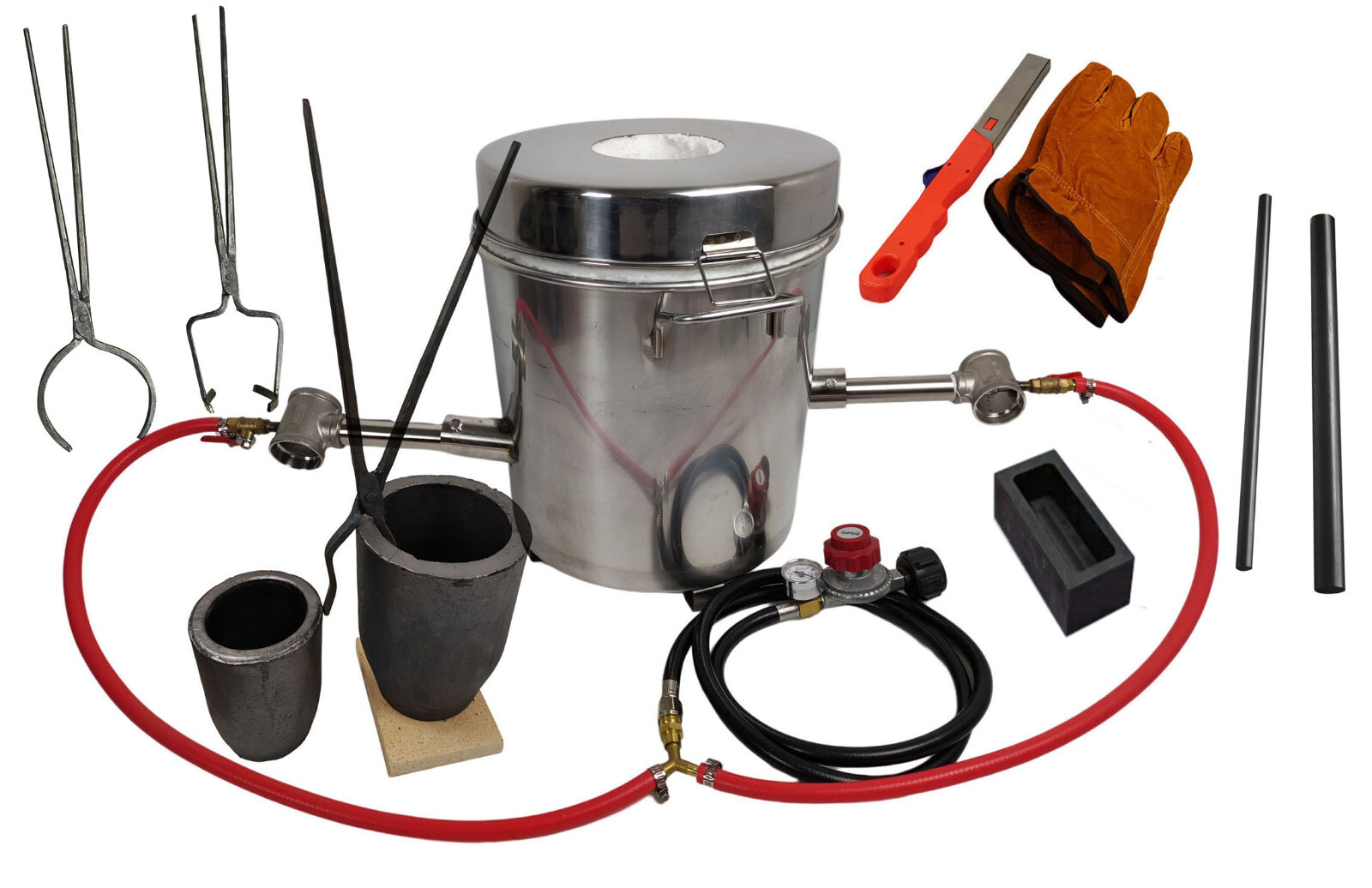 16 KG Gas Metal Melting Furnace Kit Foundry Copper Crucible Tongs Gas Forge