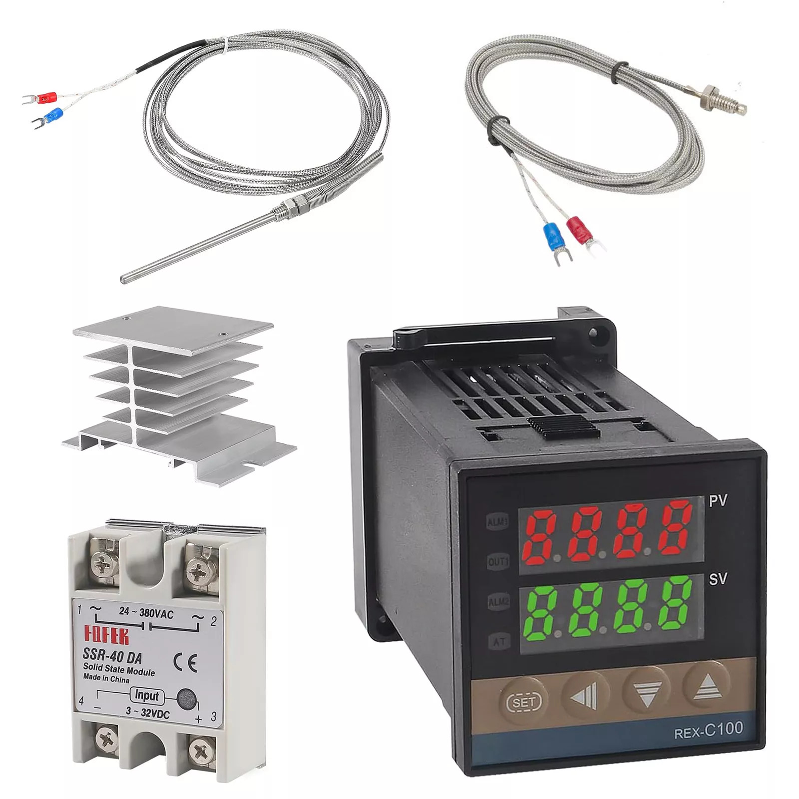 110-240VAC PID REX-C100 Temperature Controller SSR-40A Thermocouple Heat Sink US