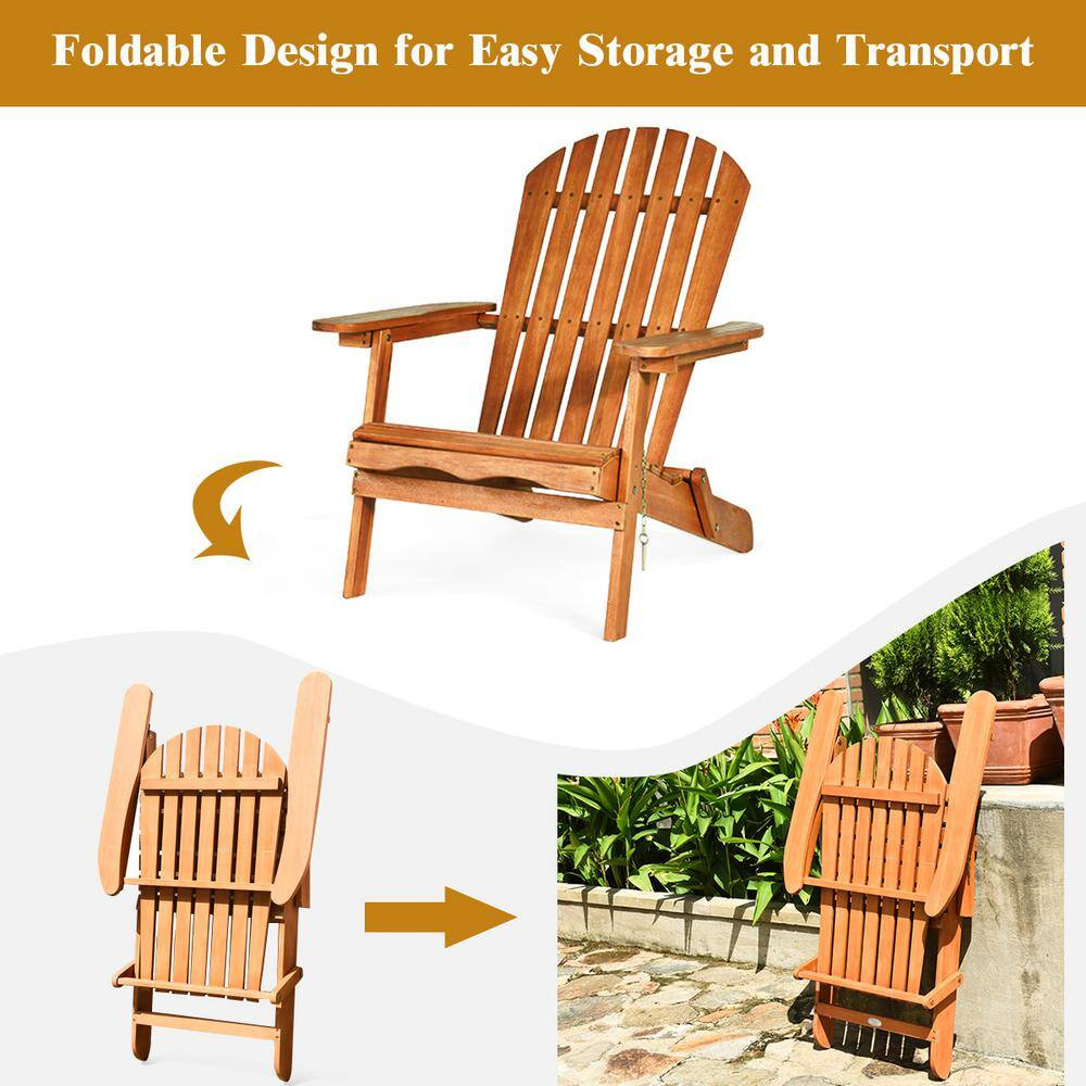 3 Piece Wooden Adirondack Patio Conversation Chair Table Set Folding Seat Furnit