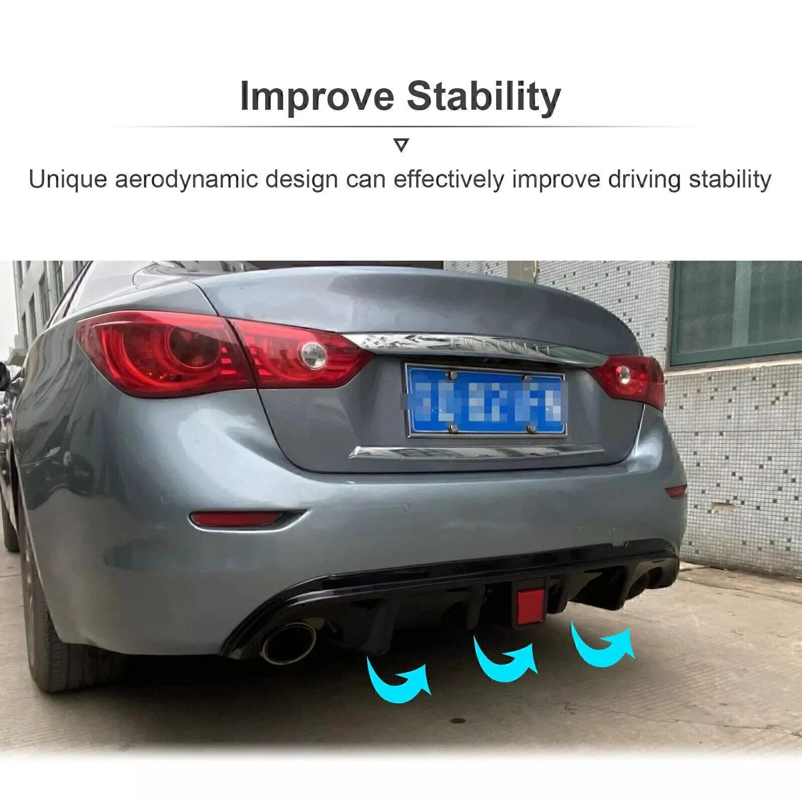 Fit 2014-2017 Infiniti Q50 Glossy Black Rear Bumper Diffuser W/ LED Brake Light