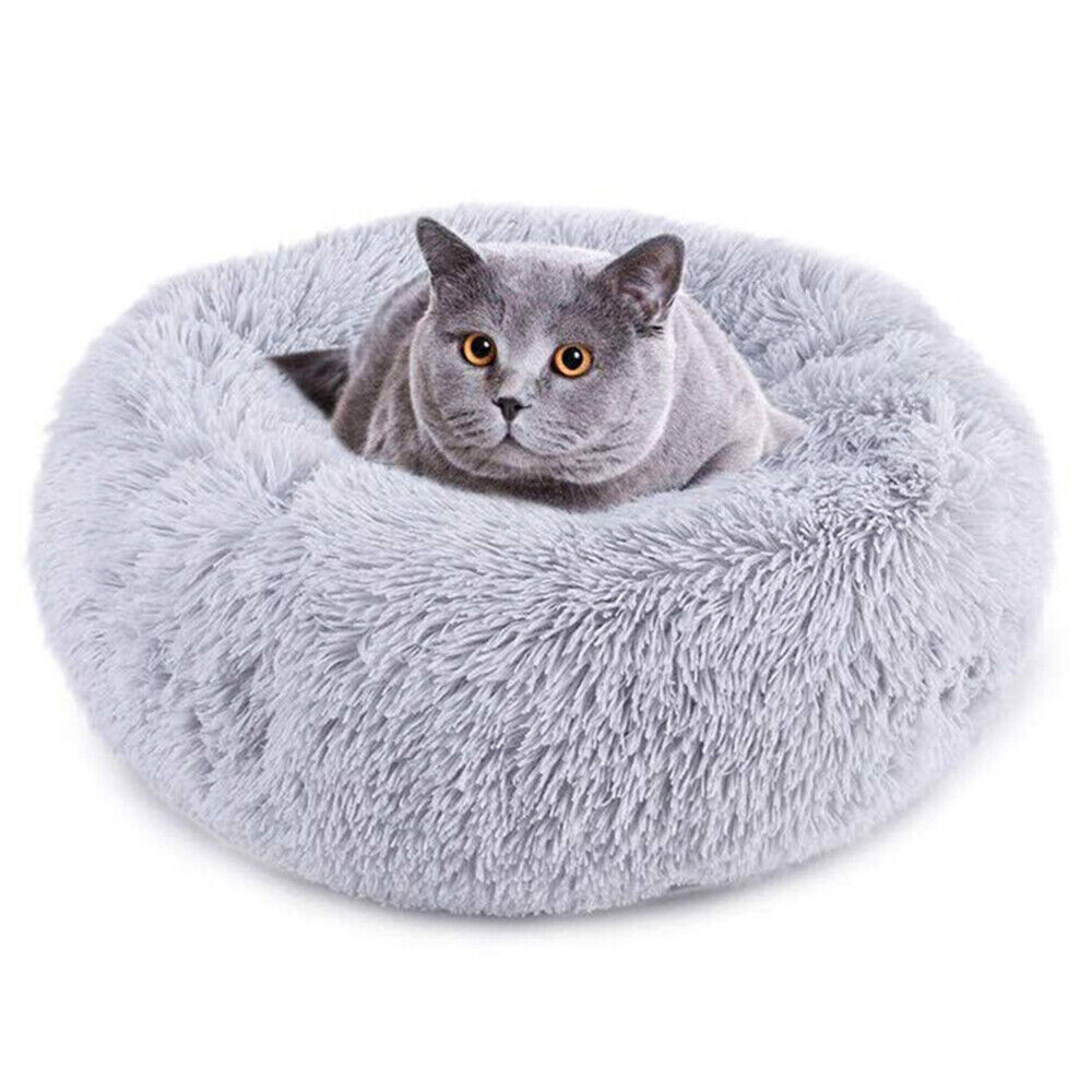 Donut Plush Pet Dog Cat Bed Fluffy Soft Warm Calming Bed Sleeping Kennel Nest