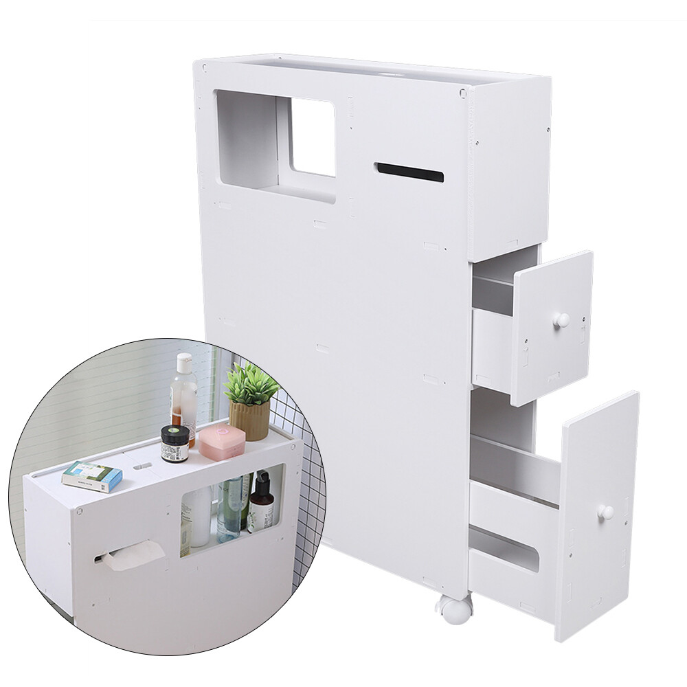 Slim Bathroom Storage Cabinet Floor Standing Toilet White Narrow Cupboard Shelf