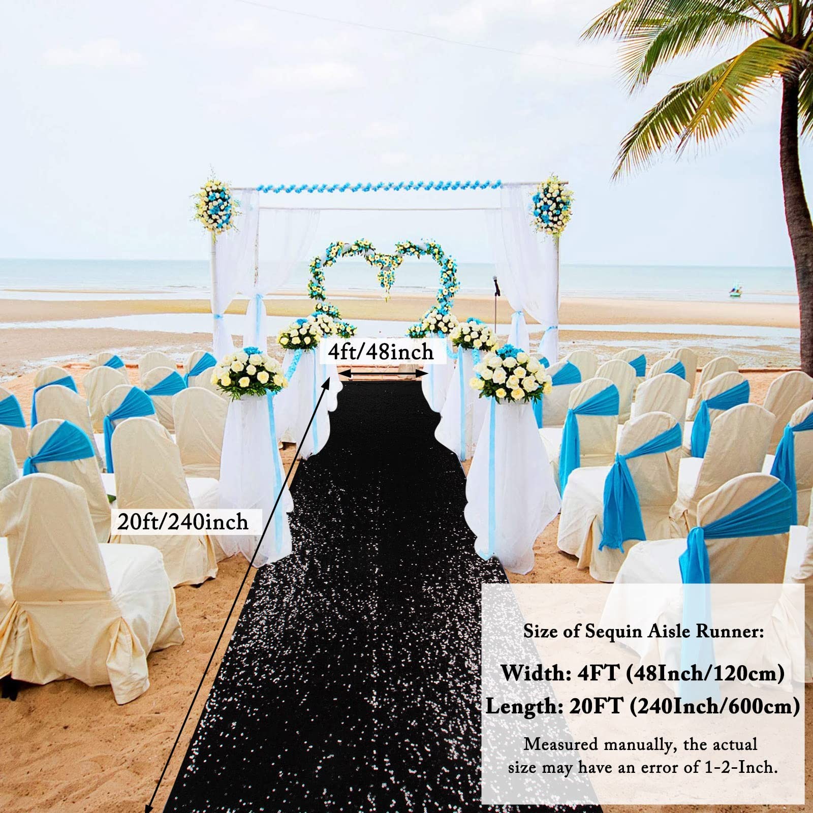 Sparkling Sequin Aisle Runner 4FTx20FT - Black Glitter Wedding Carpet,Sparkle...