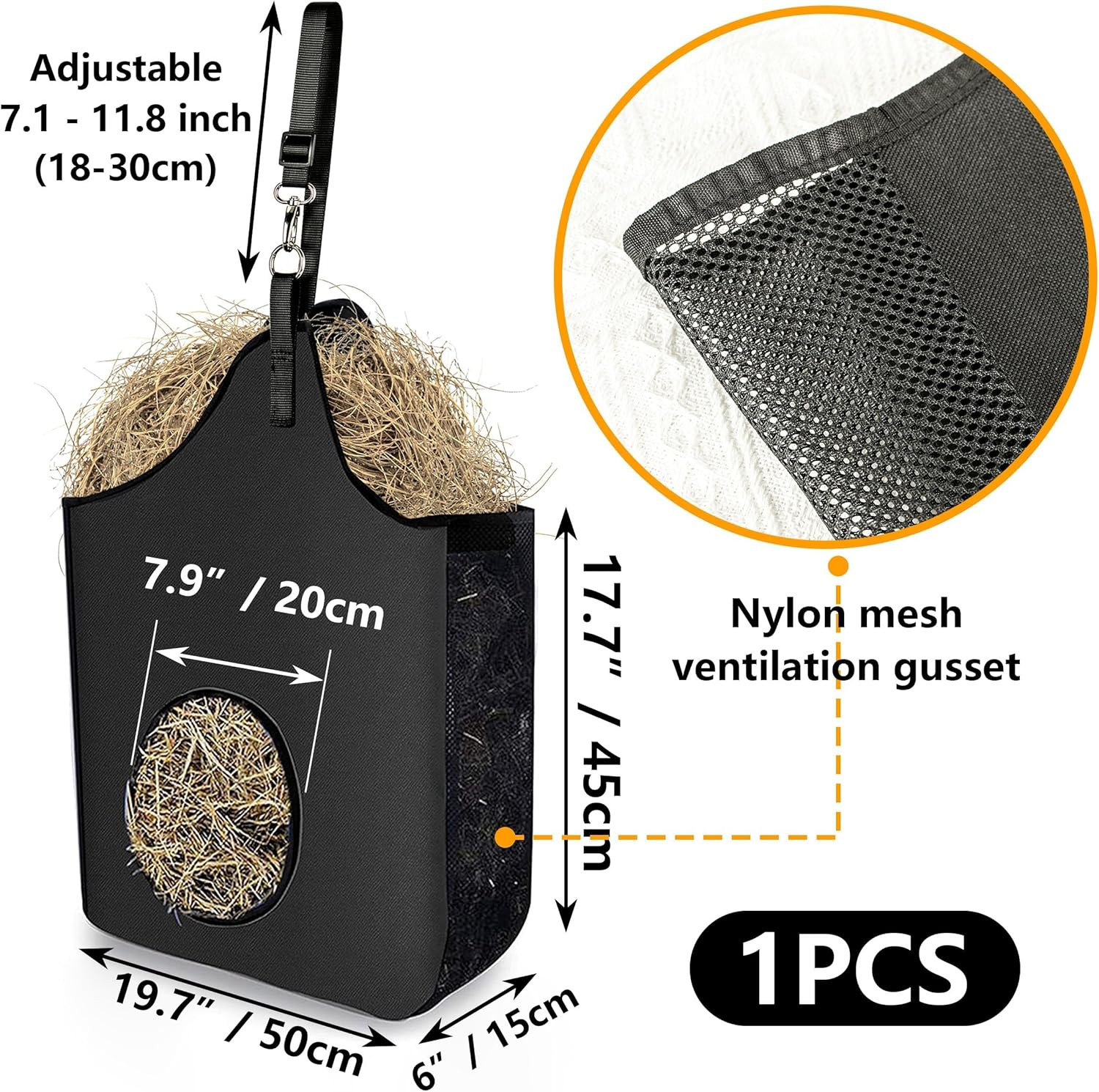 Hay Bag Hanging Goat Feeder Tote Premium Oxford Cloth with Metal Ring and Adjust