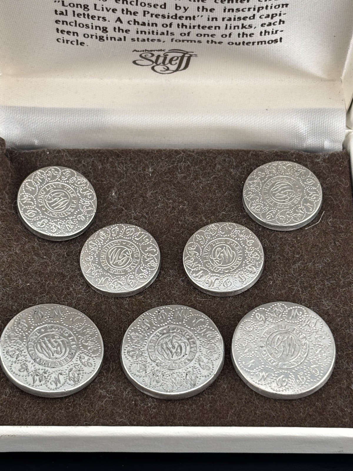 VTG Stieff Smithsonian Series Washington Inaugural Pewter Blazer Buttons in Box