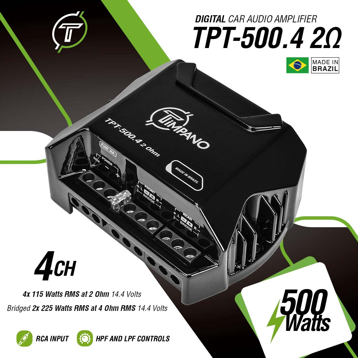 Timpano TPT-500.4 2Ω Compact 4 Channel Amplifier 500W Car Audio Digital Amp