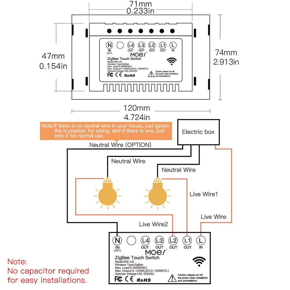 MOES ZigBee Smart Light Switch Wall Touch Glass Panel Alexa Google APP Control