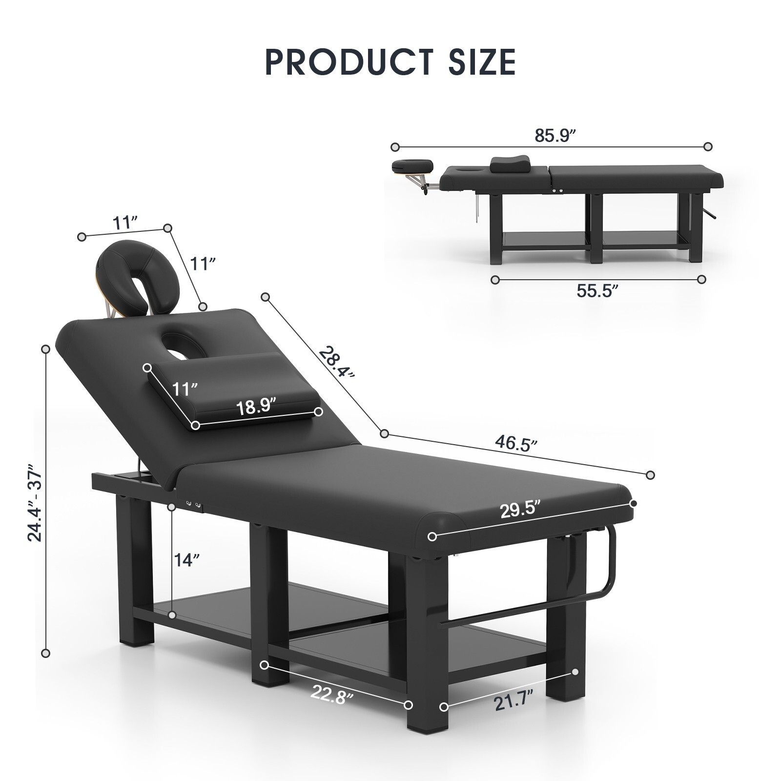 Black HeavyDuty Wide Massage Table Facial Bed Salon Beauty w/Open-Chest,Headrest