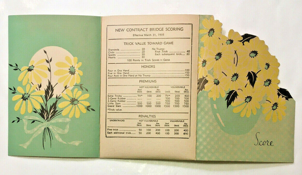 Unused Vintage Hallmark One Table Bridge Set Floral Yellow Daisies Basket