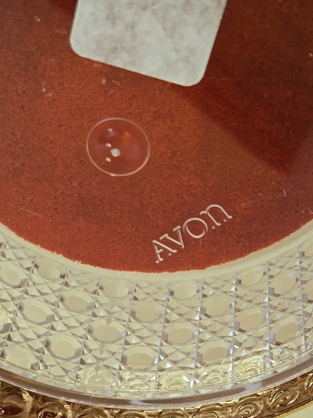 Vintage Avon Powder Box Hollywood Regency Cut Crystal Plastic w Red Puff Vanity