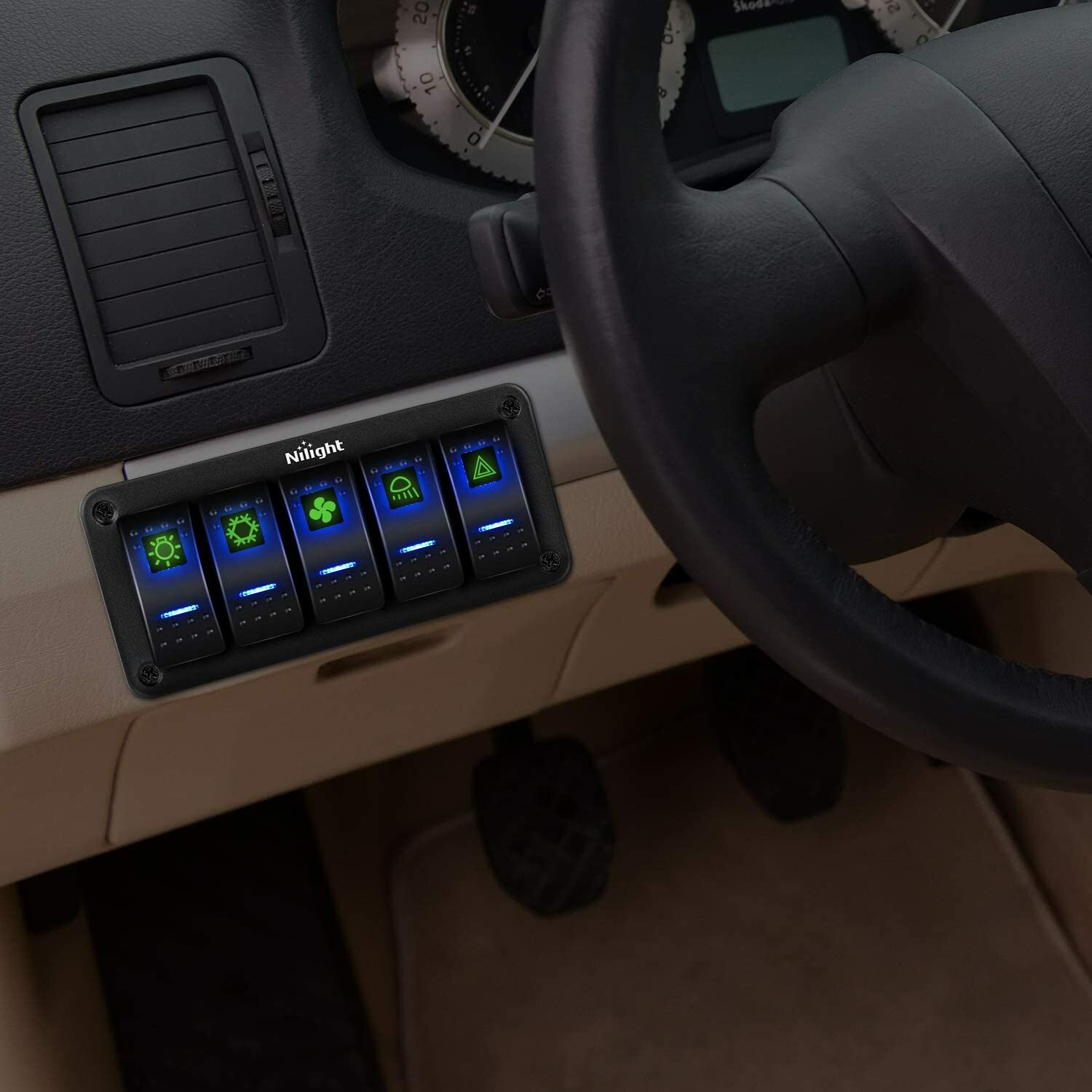 Nilight Aluminum Rocker Switch Panel Toggle Dash 5 Pin for Auto Car Marine Boats