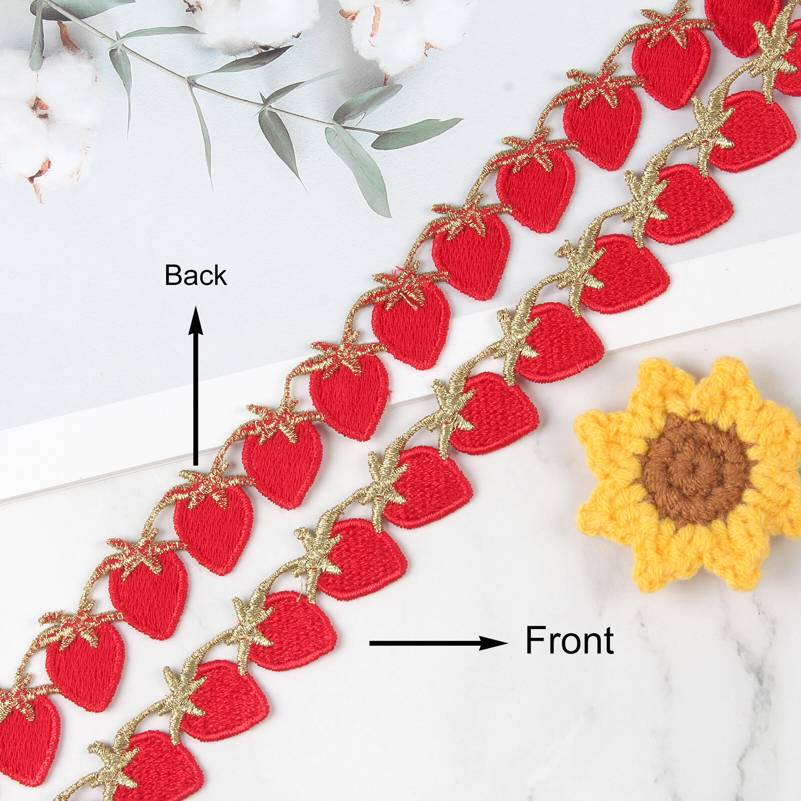 5 Yards Strawberries Shaped Embroidered Lace Trim Ribbon