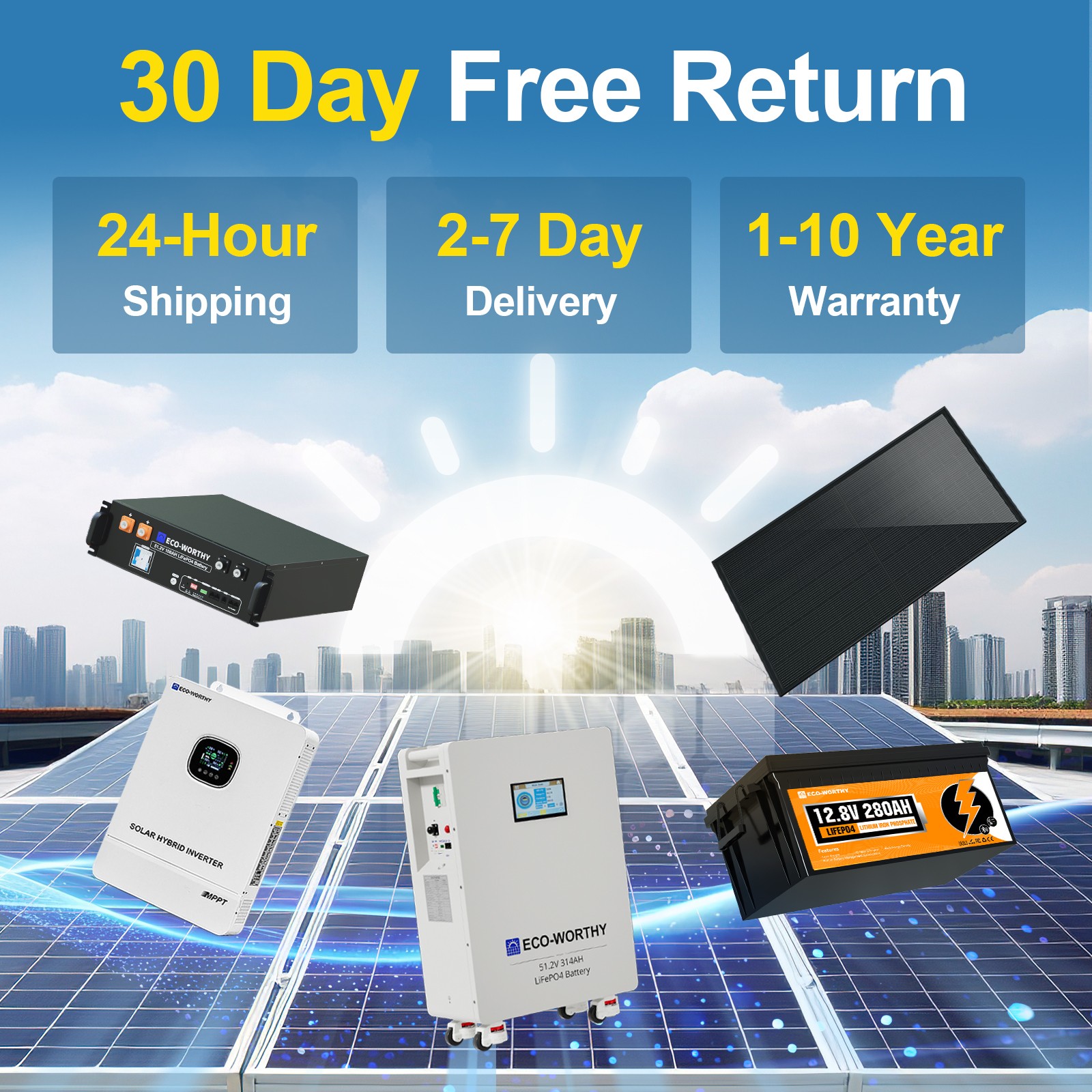 ECO-WORTHY 2560Wh 48V 50Ah Lithium Battery+5kw Solar Inverter For Home Off-grid