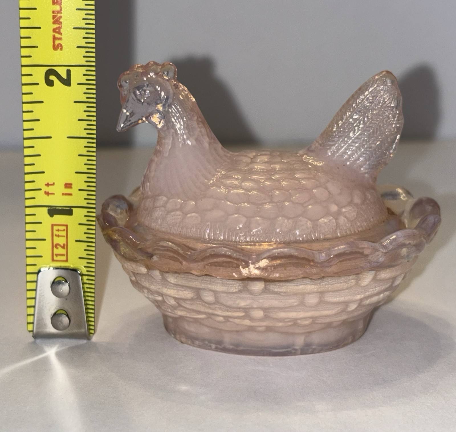 Degenhart Miniature Creamy Pink Glass Hen on Nest HON Mini Opaque
