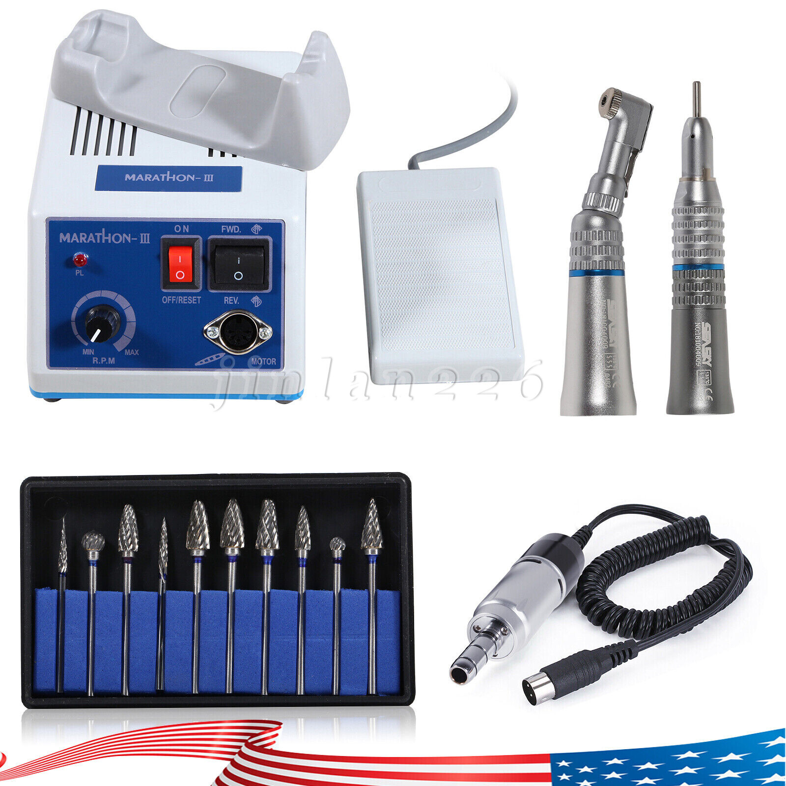 Dentist Lab MARATHON Handpiece 35K RPM Electric Micromotor Polisher 10 Drill Bur