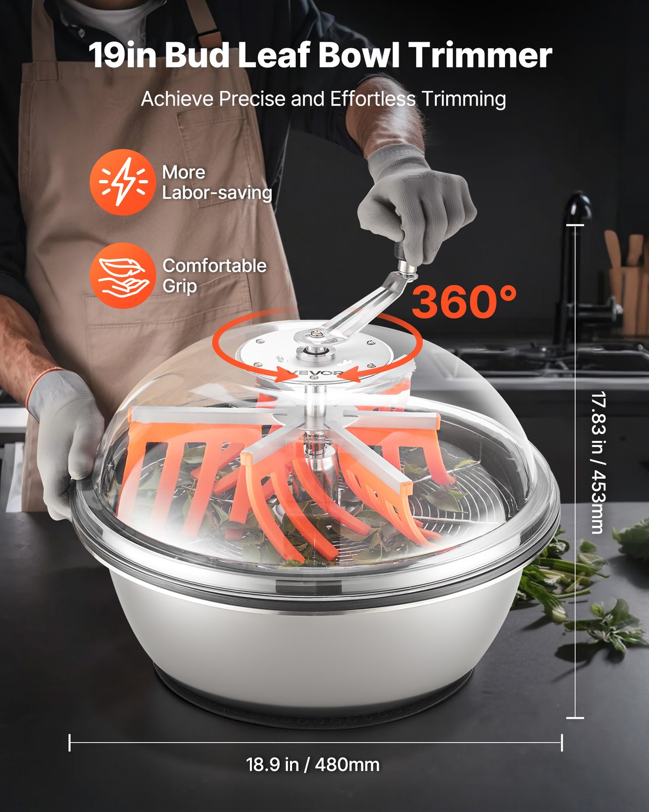 VEVOR 19" Manual Bud Leaf Trimmer 19 inch Bowl Hydroponic Bud Trimming Machine