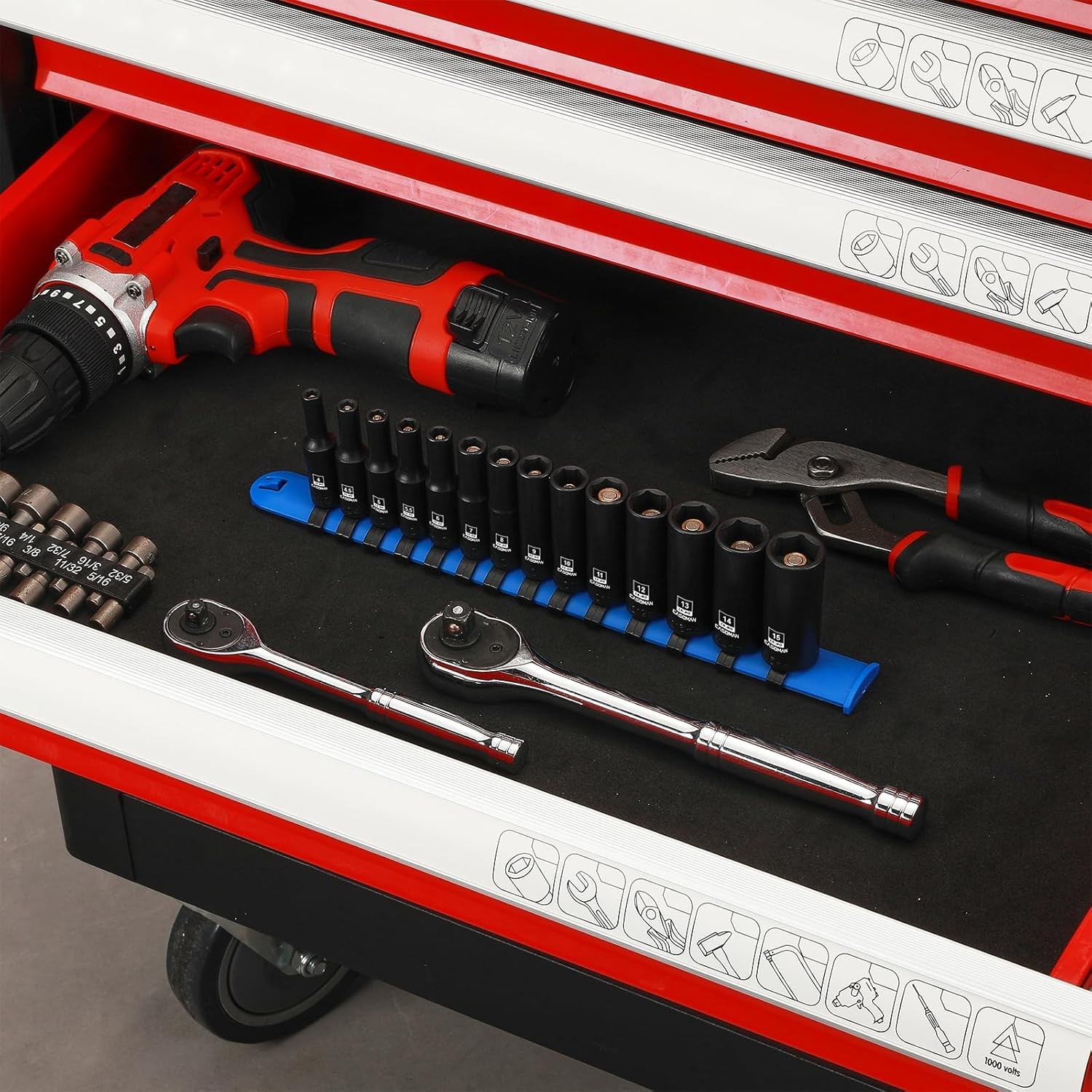 14PCS 1/4"Drive Magnetic Impact Socket Set, Deep, 6-Point, Metric