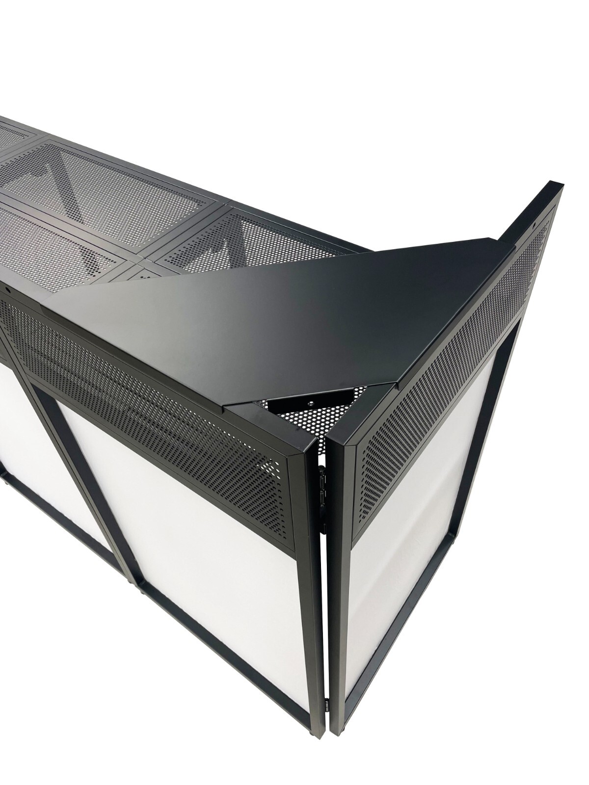 Mega 73" Wide DJ Event Facade White/Black Scrim Booth Two Top Corner Table Tops