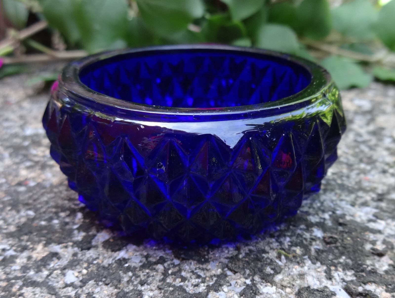 Cobalt Blue Glass Open Salt Dip, Cellar, Dish w/Diamond Point Pattern!