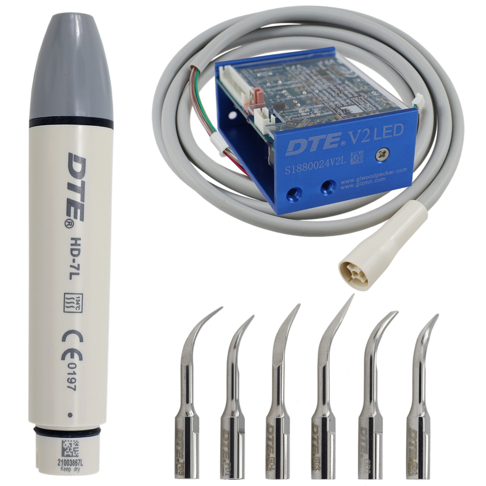 Woodpecker DTE Dental Ultrasonic Scaler Piezo Tips HD-7L Handpiece DTE-V2 LED