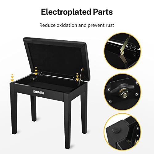 Piano Bench with Storage, Solid Wood Keyboard Bench Piano Bookcase Stool Black