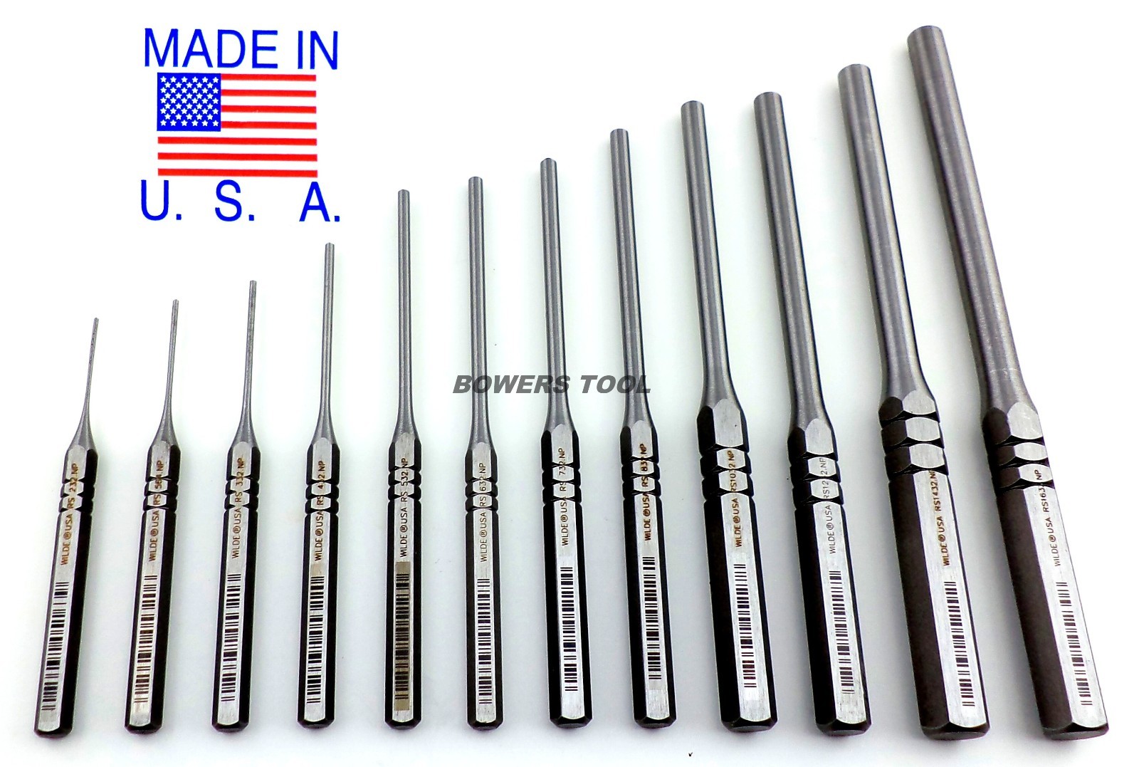 Wilde Tool 12pc Professional Roll Pin Spring Punch Set MADE IN USA w Pouch