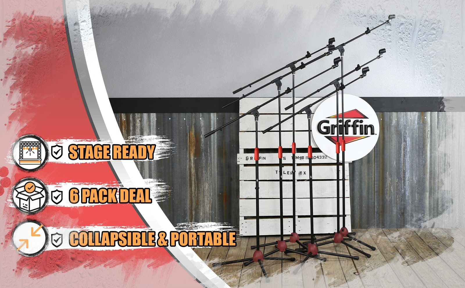 Microphone Stand 6 PACK - GRIFFIN Telescoping Boom Arm Mic Studio Stage Tripod