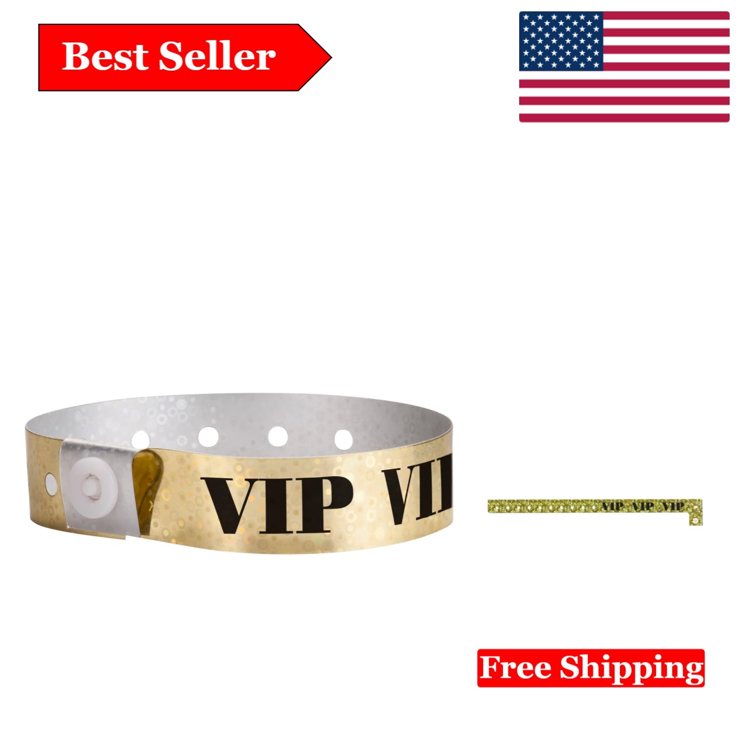 Gold Holographic VIP Waterproof Wristbands - Secure, Adjustable Event Bracele...