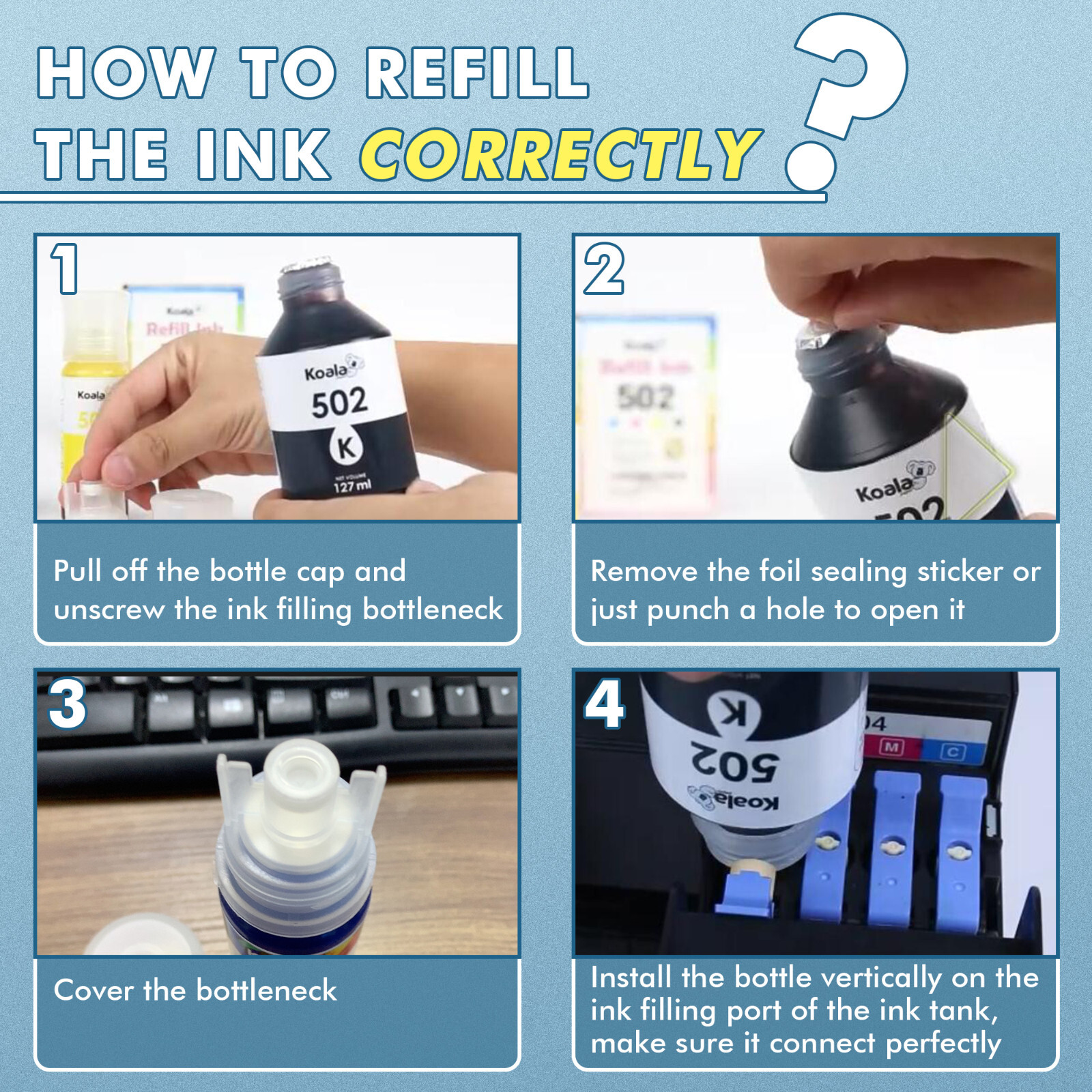 8PK Bulk Koala Ink Compatible 502 Ink ET 4760 2850 2760 3760 4850 2750 522 2803