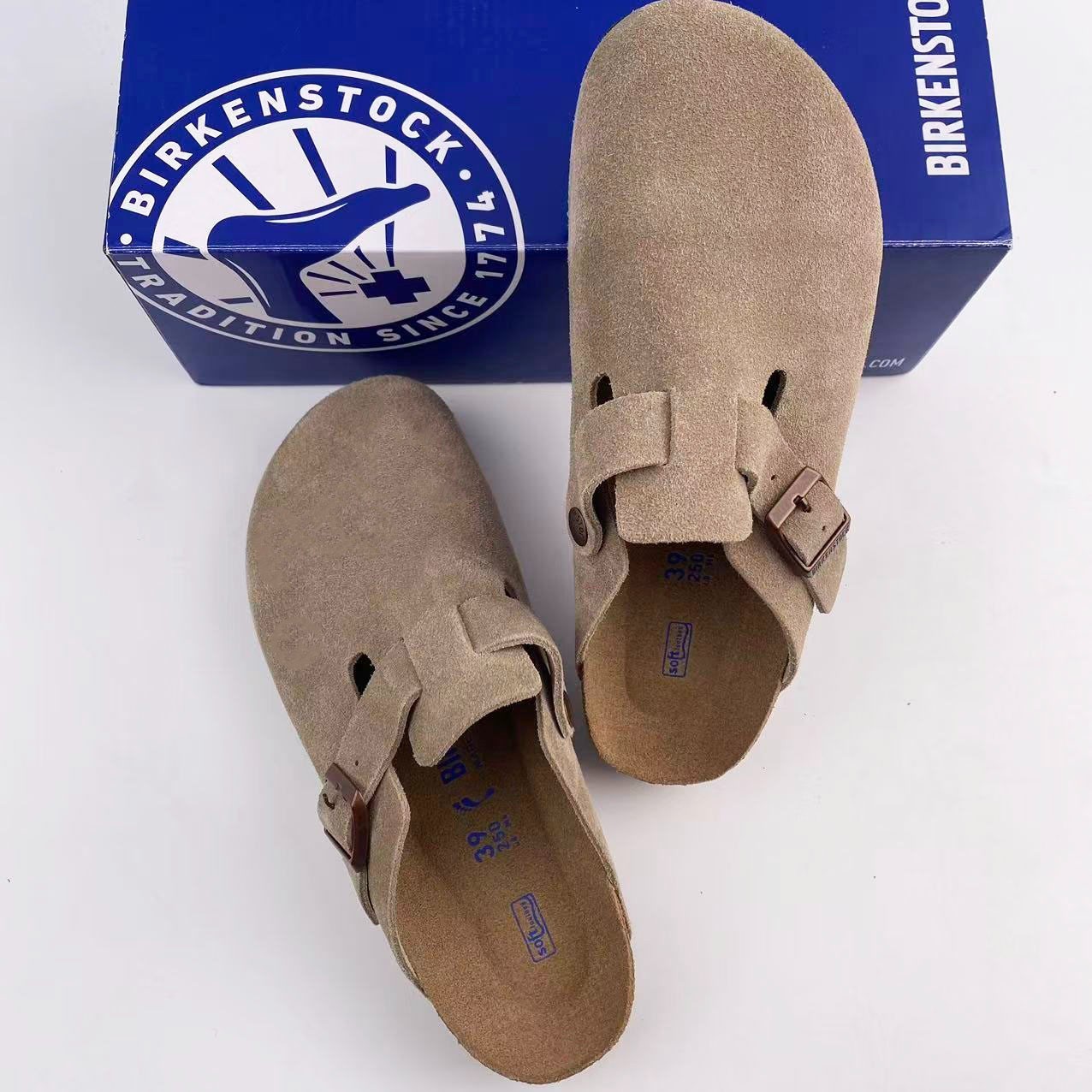 Birkenstock Boston Soft Footbed Taupe Suede Leather Unisex Shoes Size EU 37-45