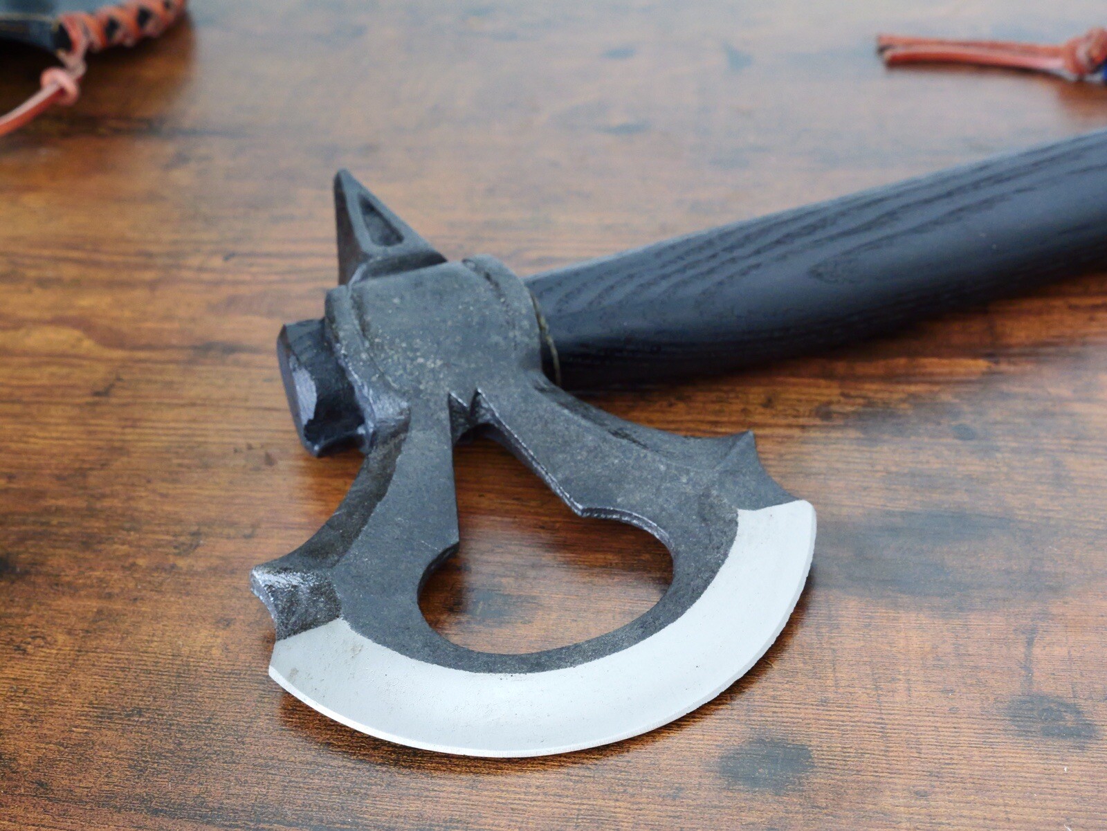 26” Carbon Steel Black Tomahawk Battle Axe 9x6” Head Hand Forged Leather Sheath