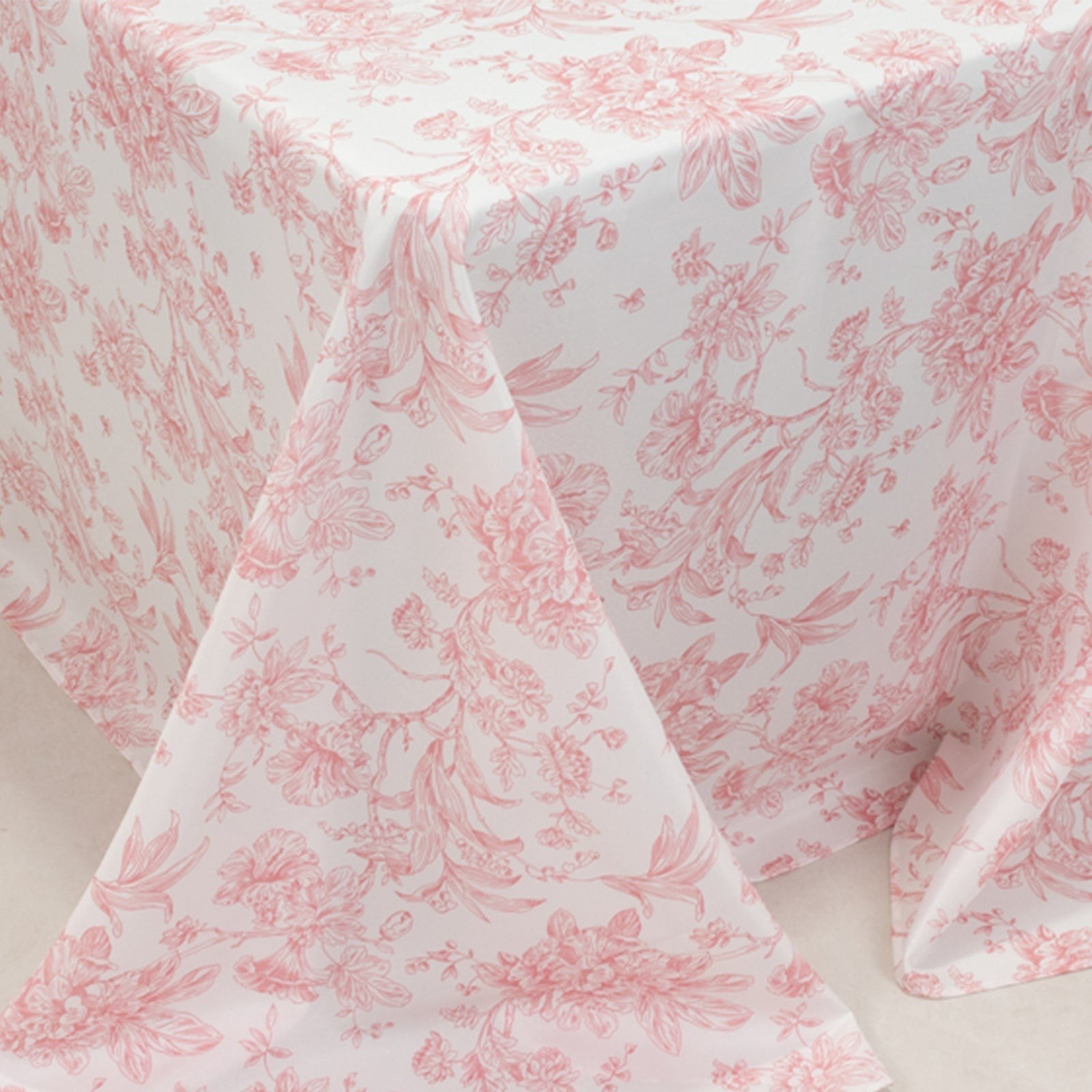 90" x 132" Pink French Toile Pattern Polyester Rectangular Tablecloth