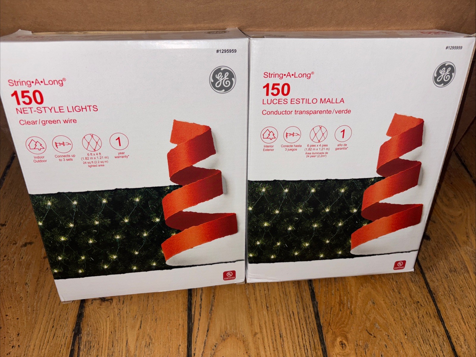 2 NEW GE String A Long 150 LED Clear White Net-Style Christmas Lights 4x6 Feet